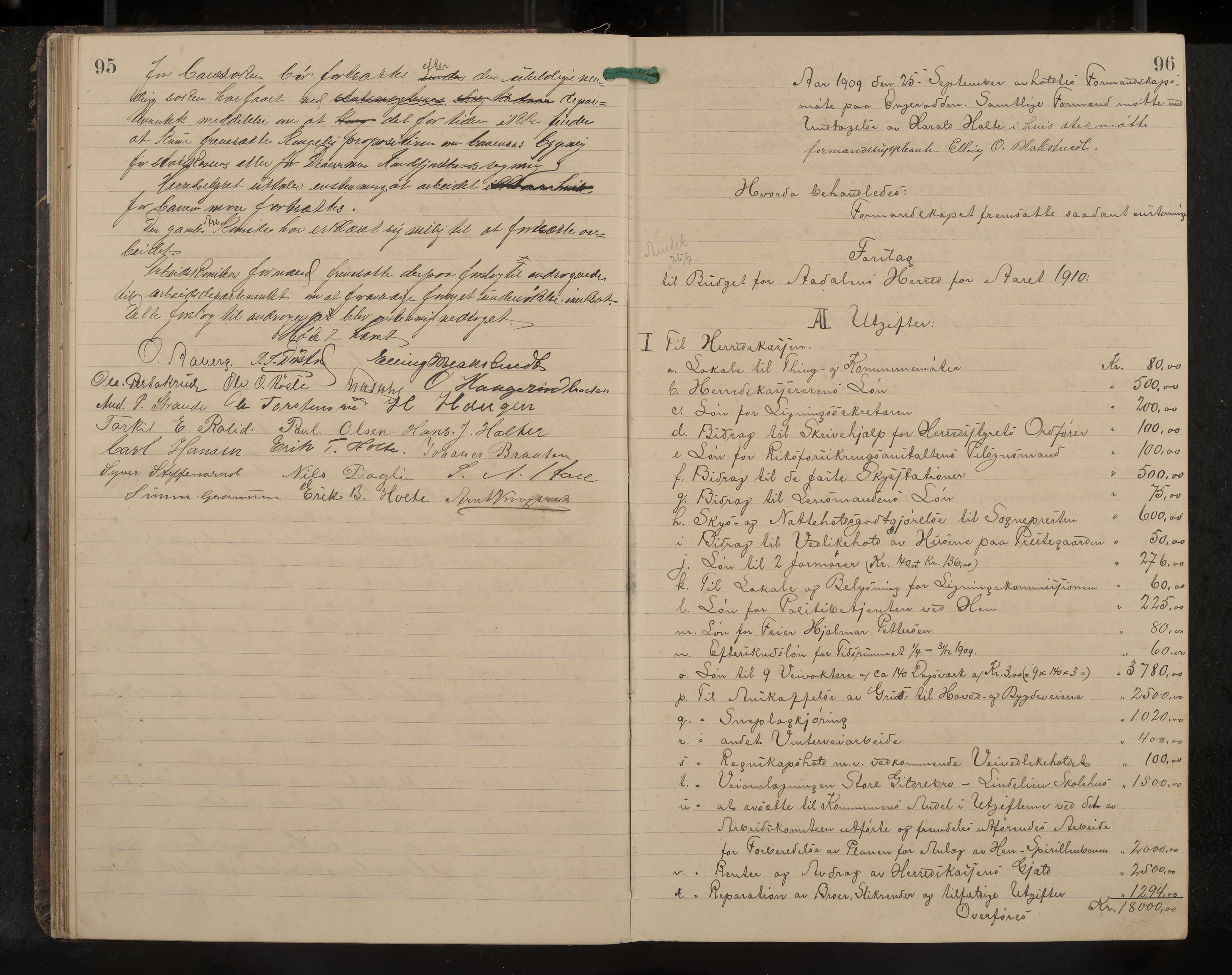 Ådal formannskap og sentraladministrasjon, IKAK/0614021/A/Aa/L0003: Møtebok, 1907-1914, p. 95-96