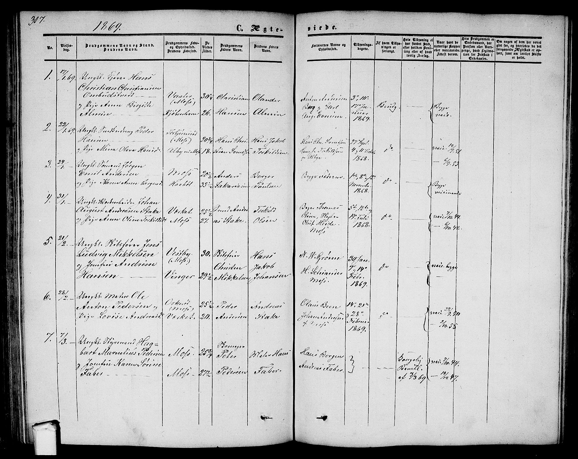 Moss prestekontor Kirkebøker, AV/SAO-A-2003/G/Ga/L0002: Parish register (copy) no. I 2, 1852-1871, p. 307