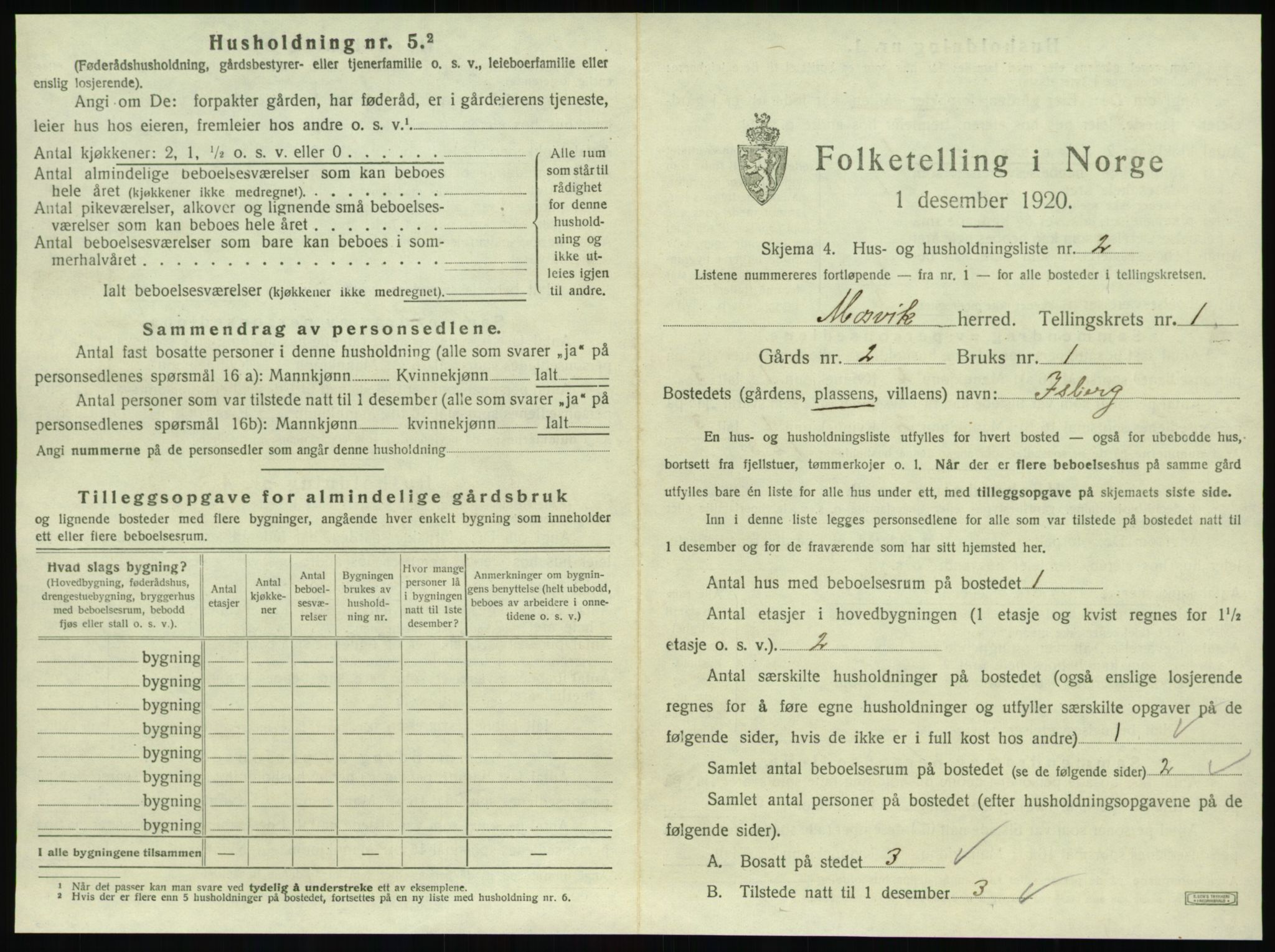 SAT, 1920 census for Mosvik, 1920, p. 36