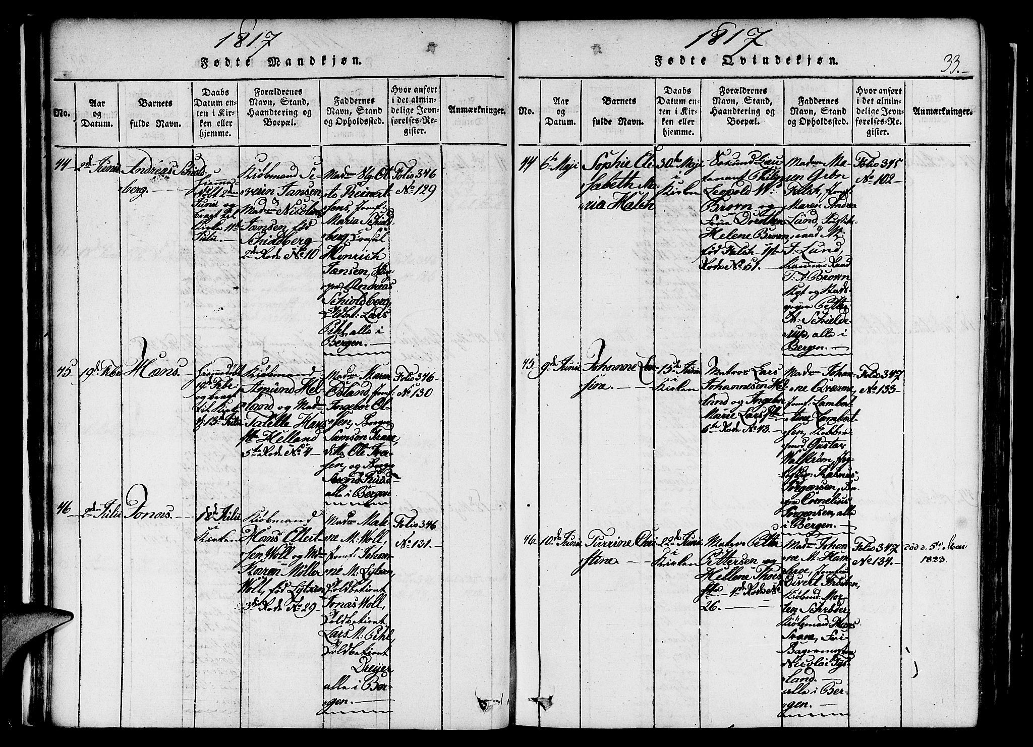 Nykirken Sokneprestembete, SAB/A-77101/H/Haa/L0011: Parish register (official) no. A 11, 1816-1821, p. 33