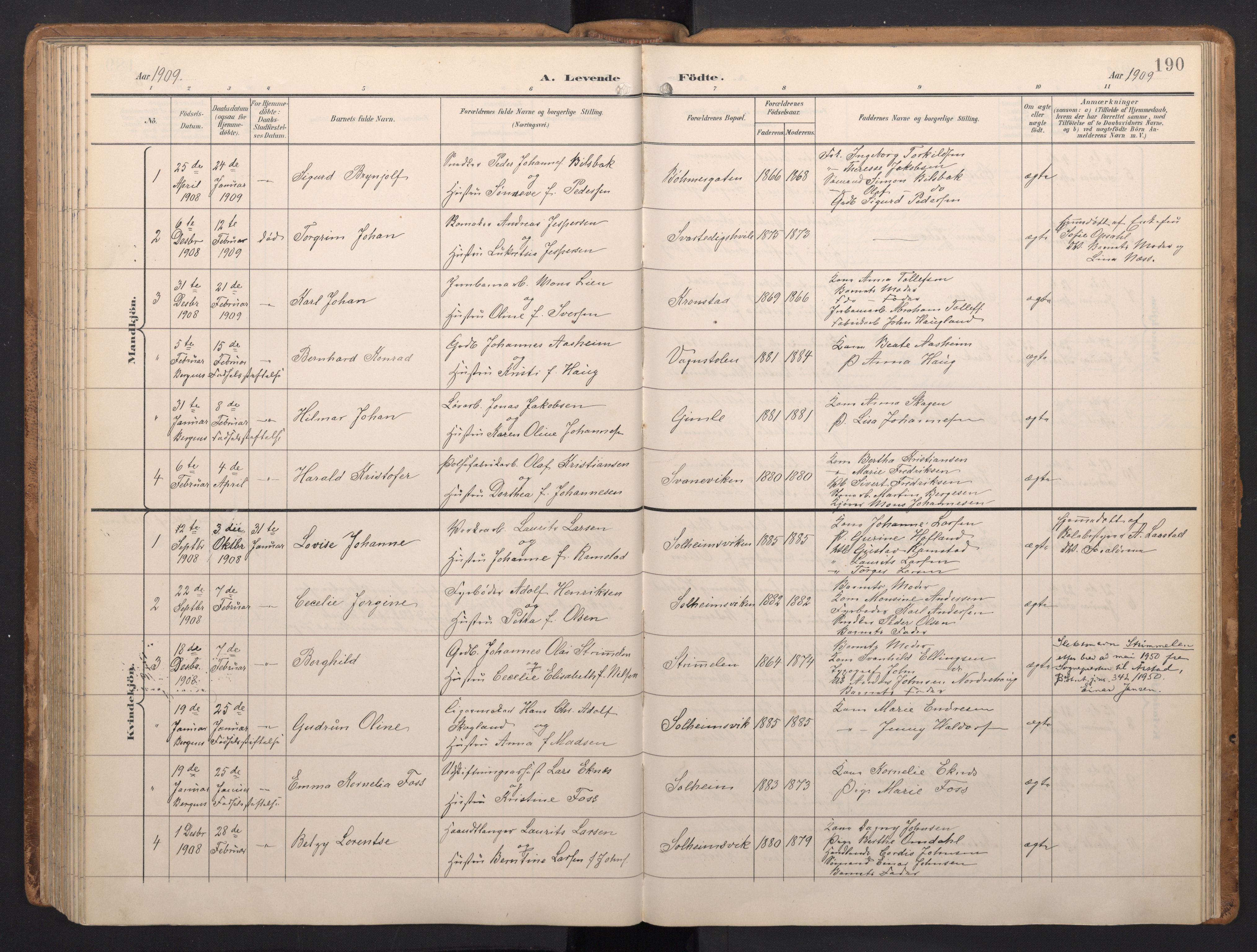 Årstad Sokneprestembete, AV/SAB-A-79301/H/Hab/L0002: Parish register (copy) no. A 2, 1896-1912, p. 189b-190a