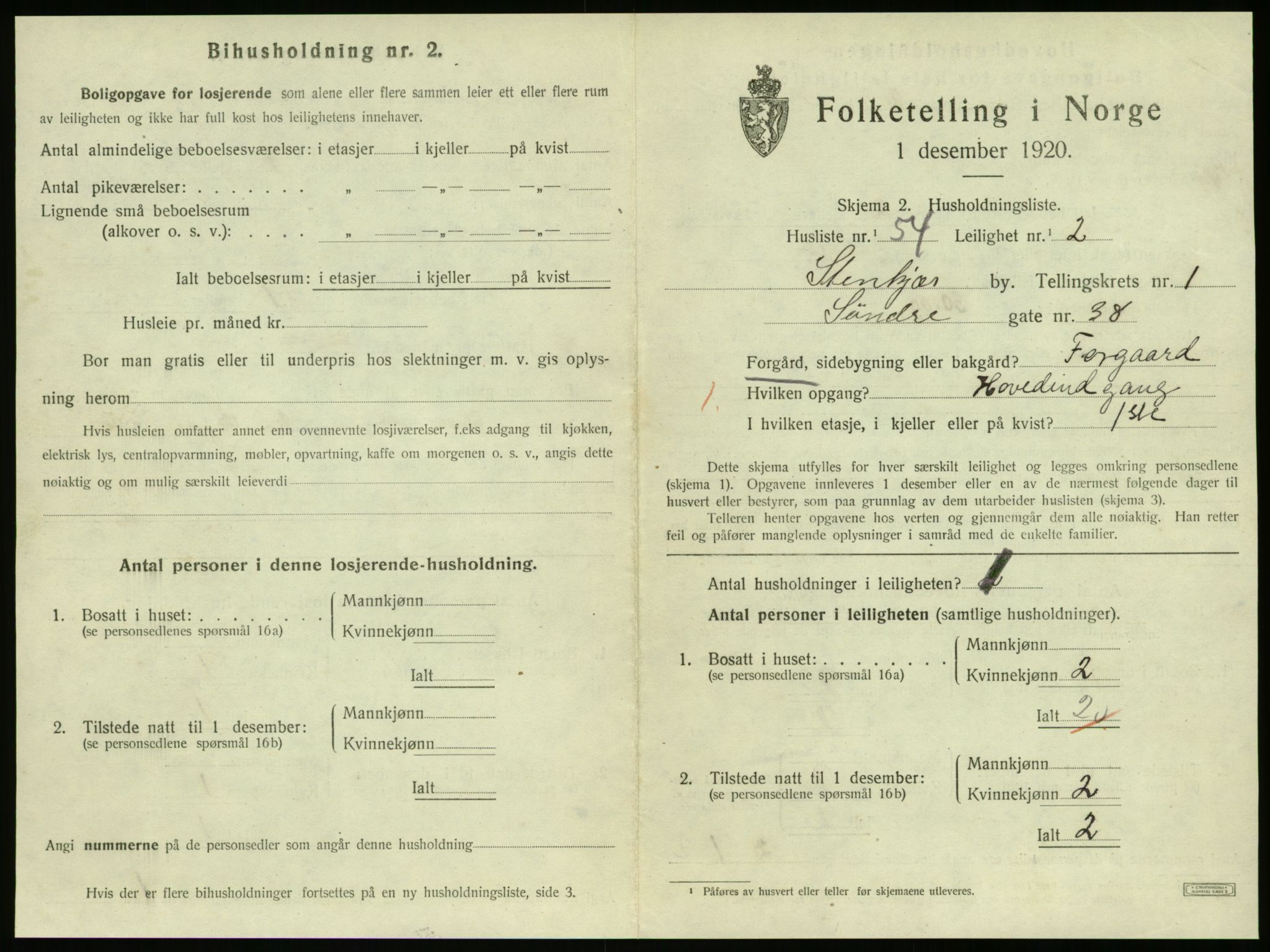 SAT, 1920 census for Steinkjer, 1920, p. 1260