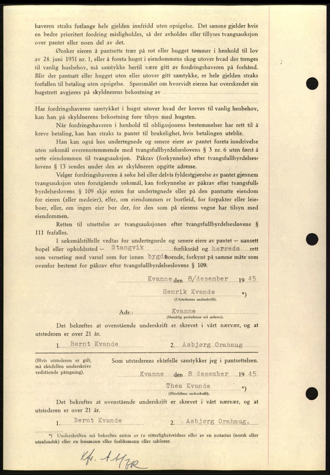 Nordmøre sorenskriveri, AV/SAT-A-4132/1/2/2Ca: Mortgage book no. B93a, 1945-1945, Diary no: : 1693/1945