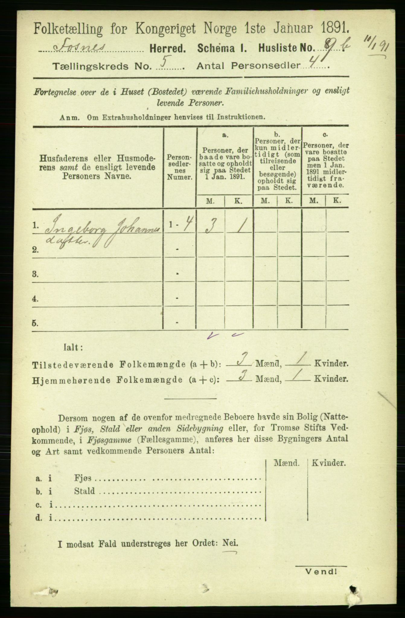 RA, 1891 census for 1748 Fosnes, 1891, p. 2667