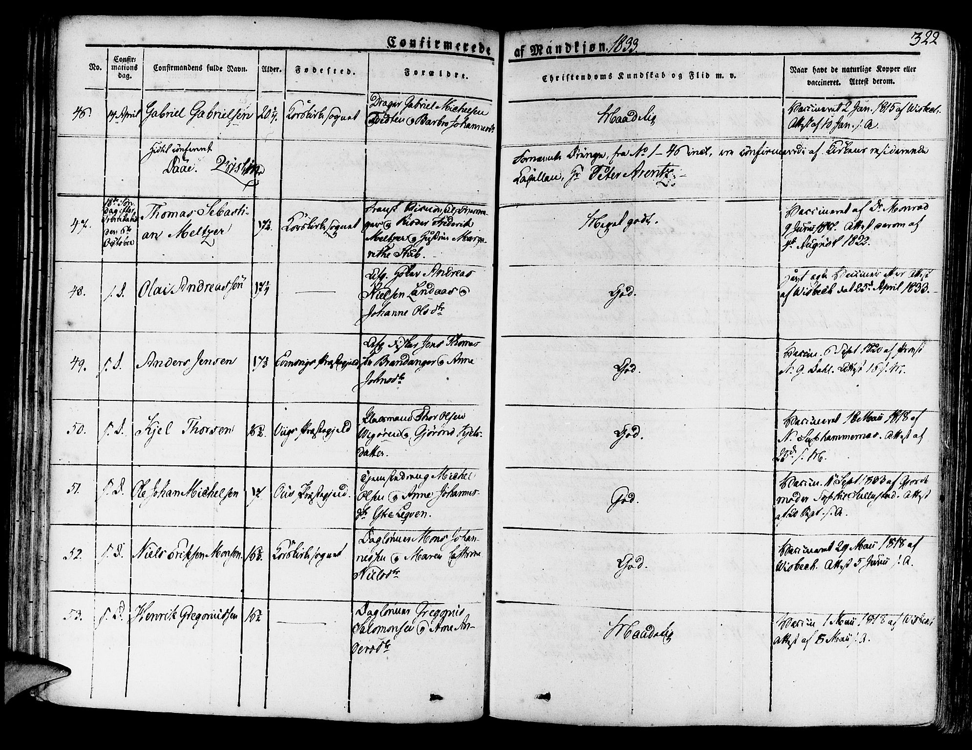 Korskirken sokneprestembete, AV/SAB-A-76101/H/Haa/L0014: Parish register (official) no. A 14, 1823-1835, p. 322