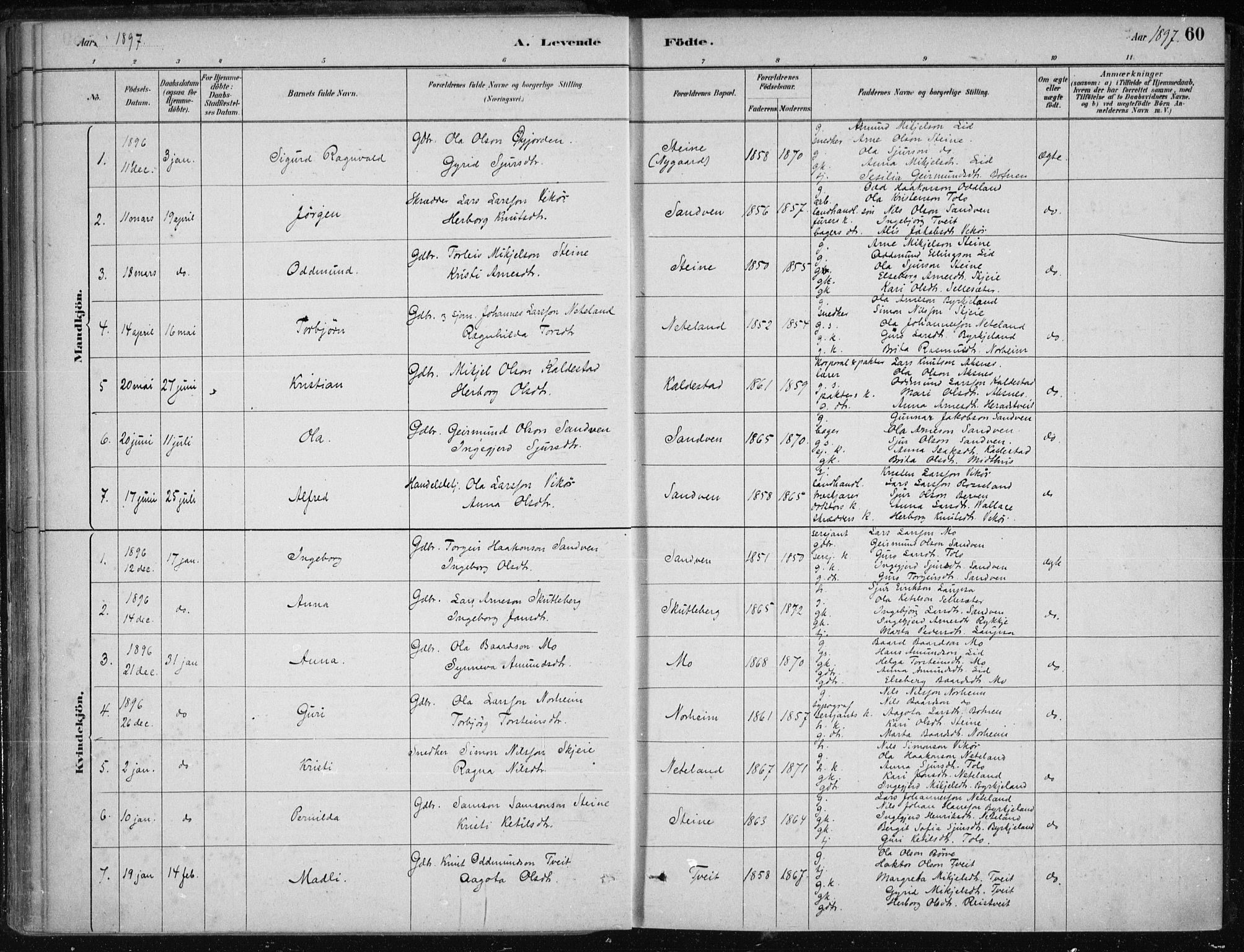 Kvam sokneprestembete, SAB/A-76201/H/Haa: Parish register (official) no. B  1, 1880-1908, p. 60