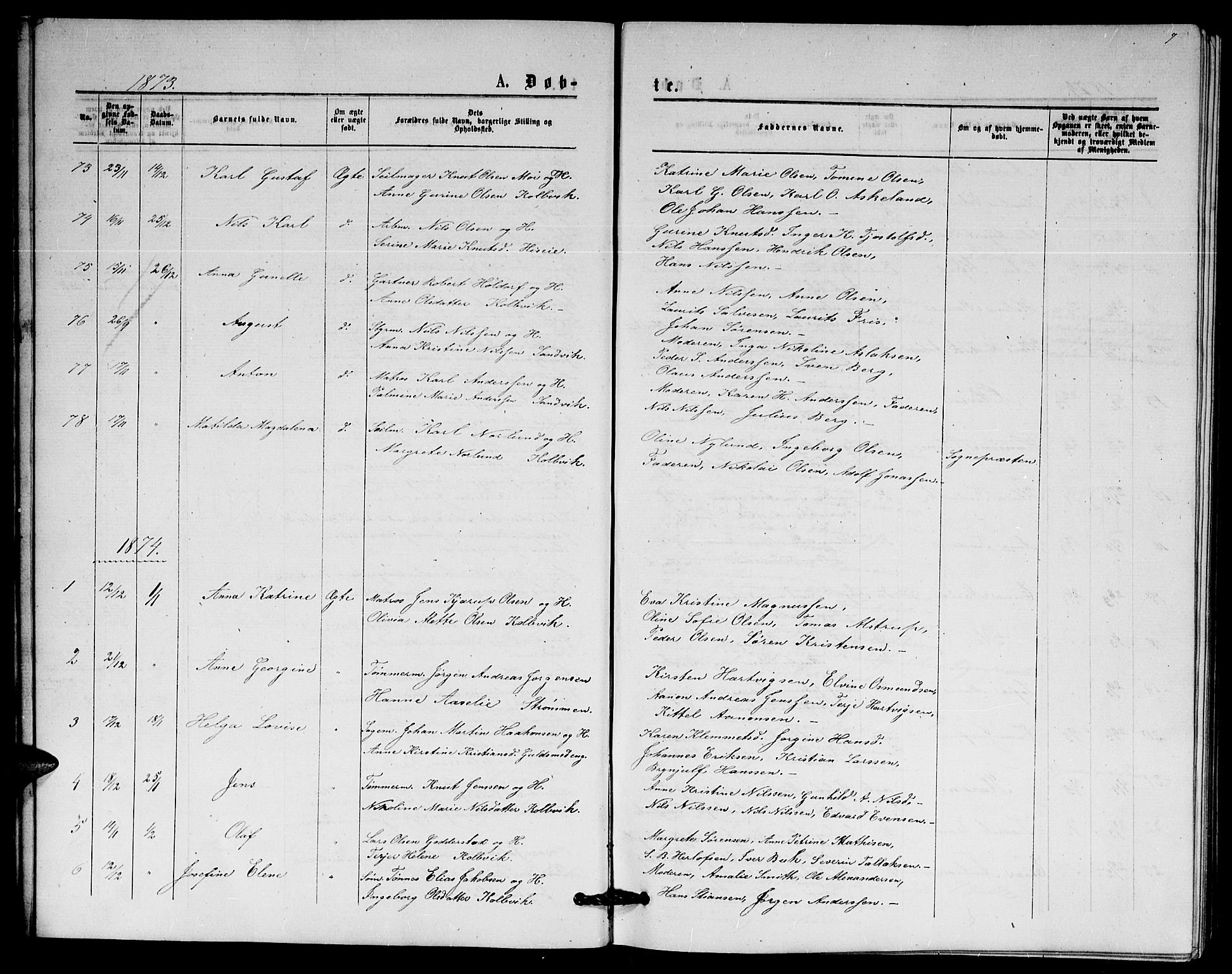 Hisøy sokneprestkontor, AV/SAK-1111-0020/F/Fb/L0002: Parish register (copy) no. B 2, 1873-1885, p. 7