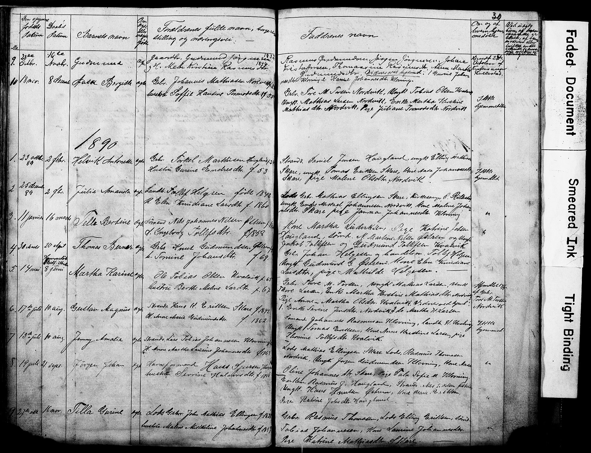Torvastad sokneprestkontor, SAST/A -101857/H/Ha/Hab/L0005: Parish register (copy) no. B 5, 1857-1908, p. 30