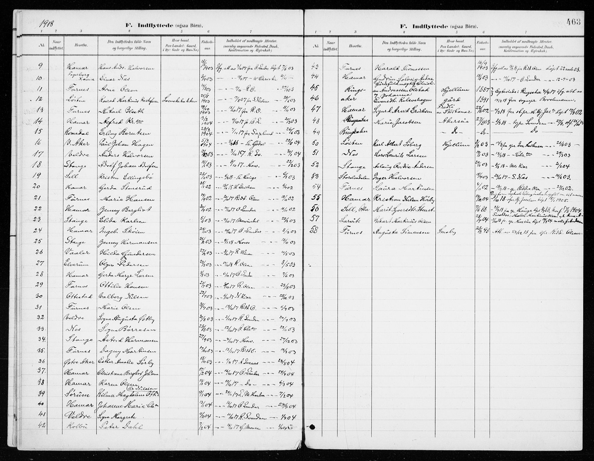 Vang prestekontor, Hedmark, SAH/PREST-008/H/Ha/Haa/L0021: Parish register (official) no. 21, 1902-1917, p. 463