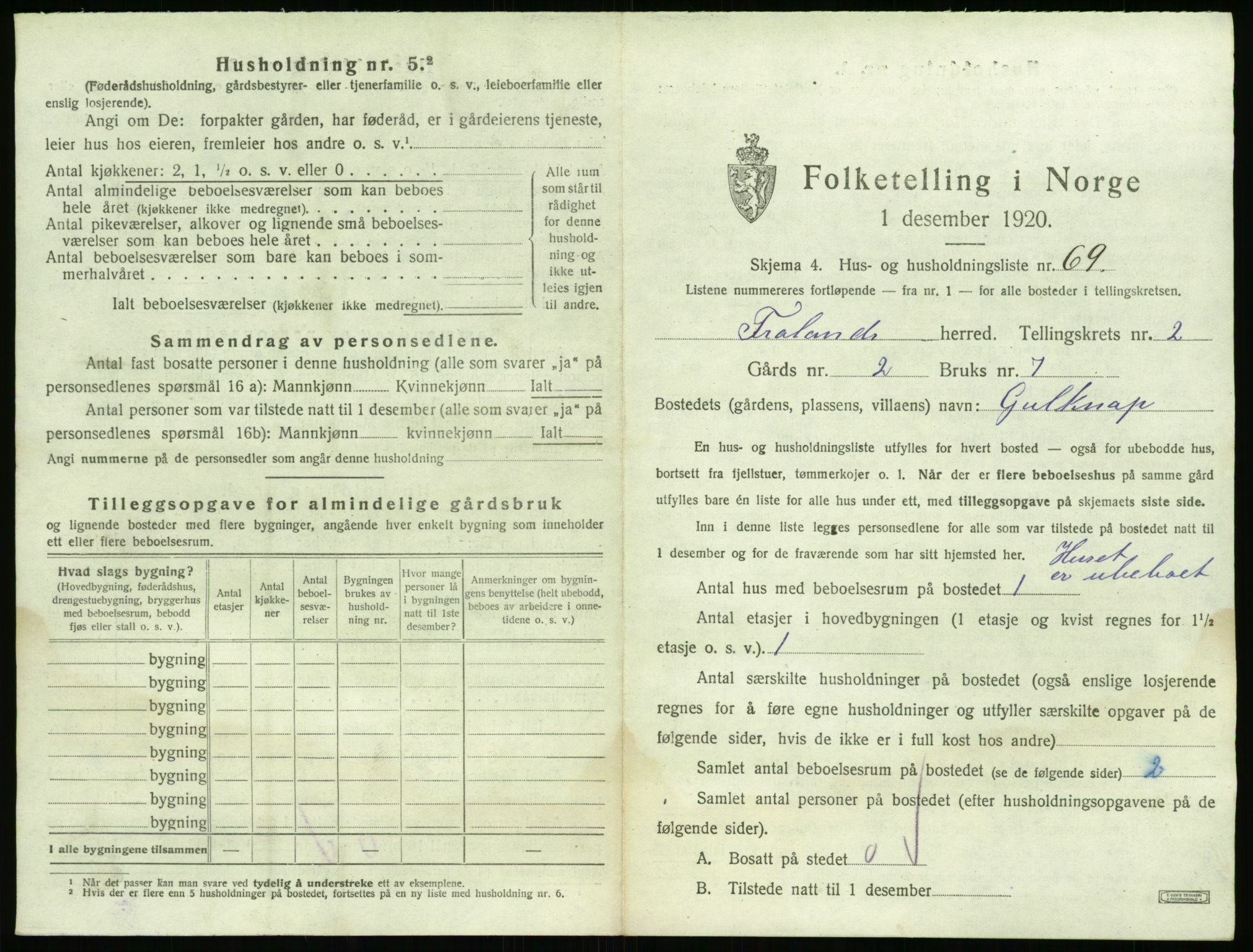 SAK, 1920 census for Froland, 1920, p. 335