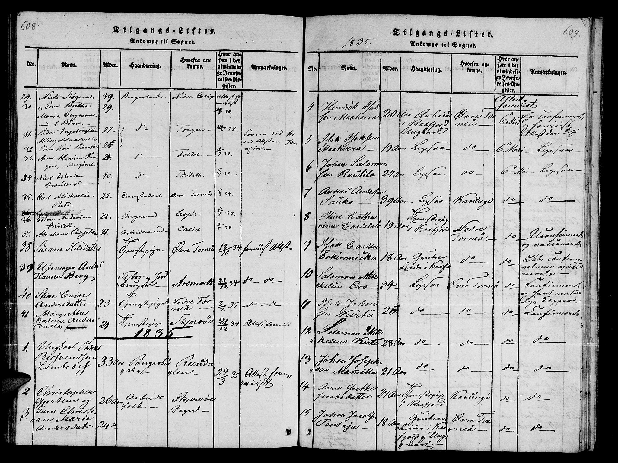 Talvik sokneprestkontor, SATØ/S-1337/H/Ha/L0008kirke: Parish register (official) no. 8, 1821-1837, p. 608-609