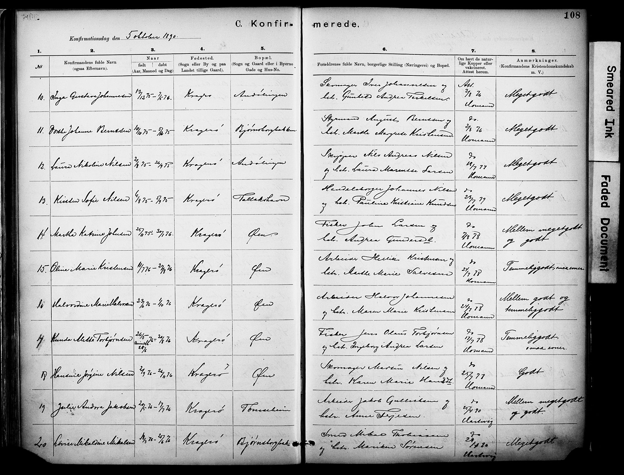 Kragerø kirkebøker, SAKO/A-278/F/Fa/L0012: Parish register (official) no. 12, 1880-1904, p. 108