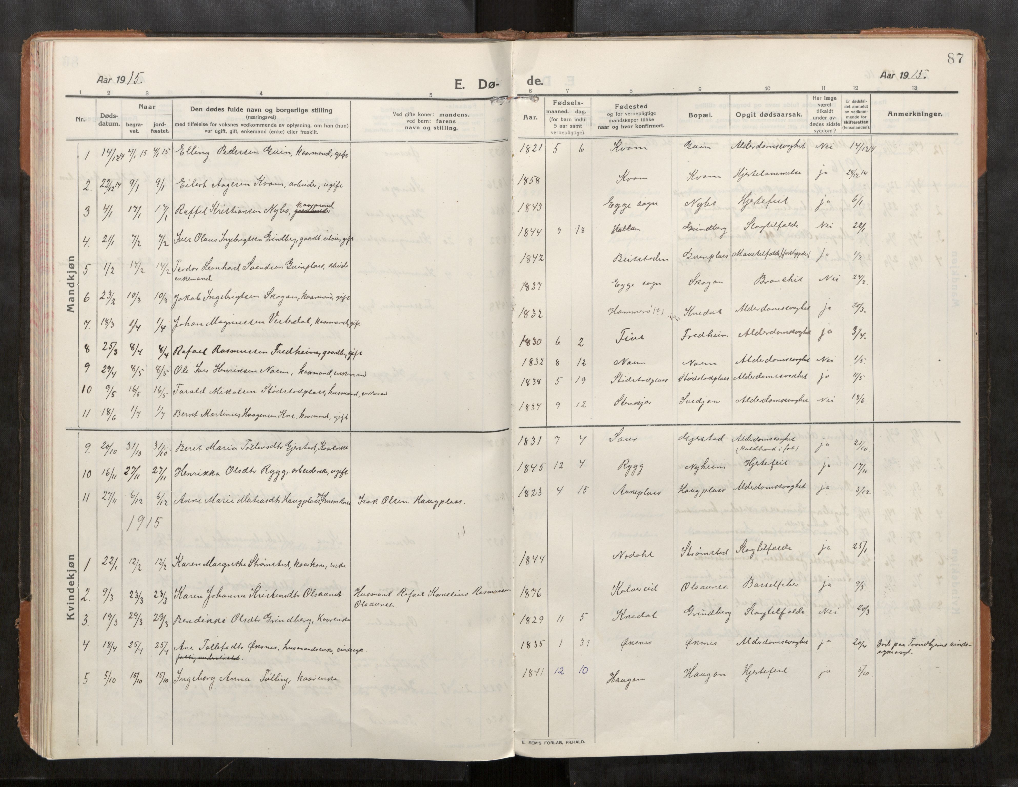 Stod sokneprestkontor, AV/SAT-A-1164/1/I/I1/I1a/L0004: Parish register (official) no. 4, 1913-1933, p. 87