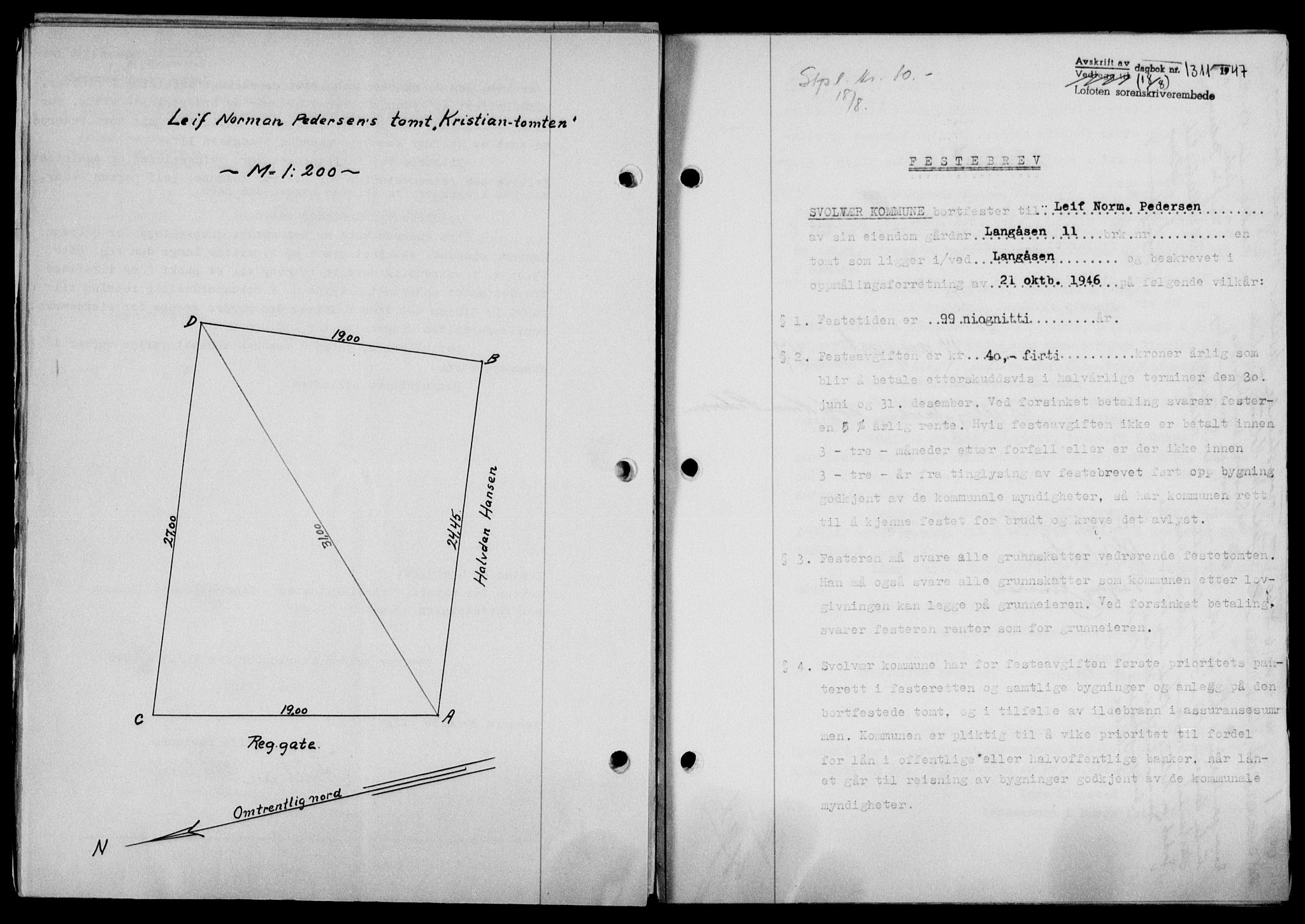Lofoten sorenskriveri, SAT/A-0017/1/2/2C/L0016a: Mortgage book no. 16a, 1947-1947, Diary no: : 1311/1947