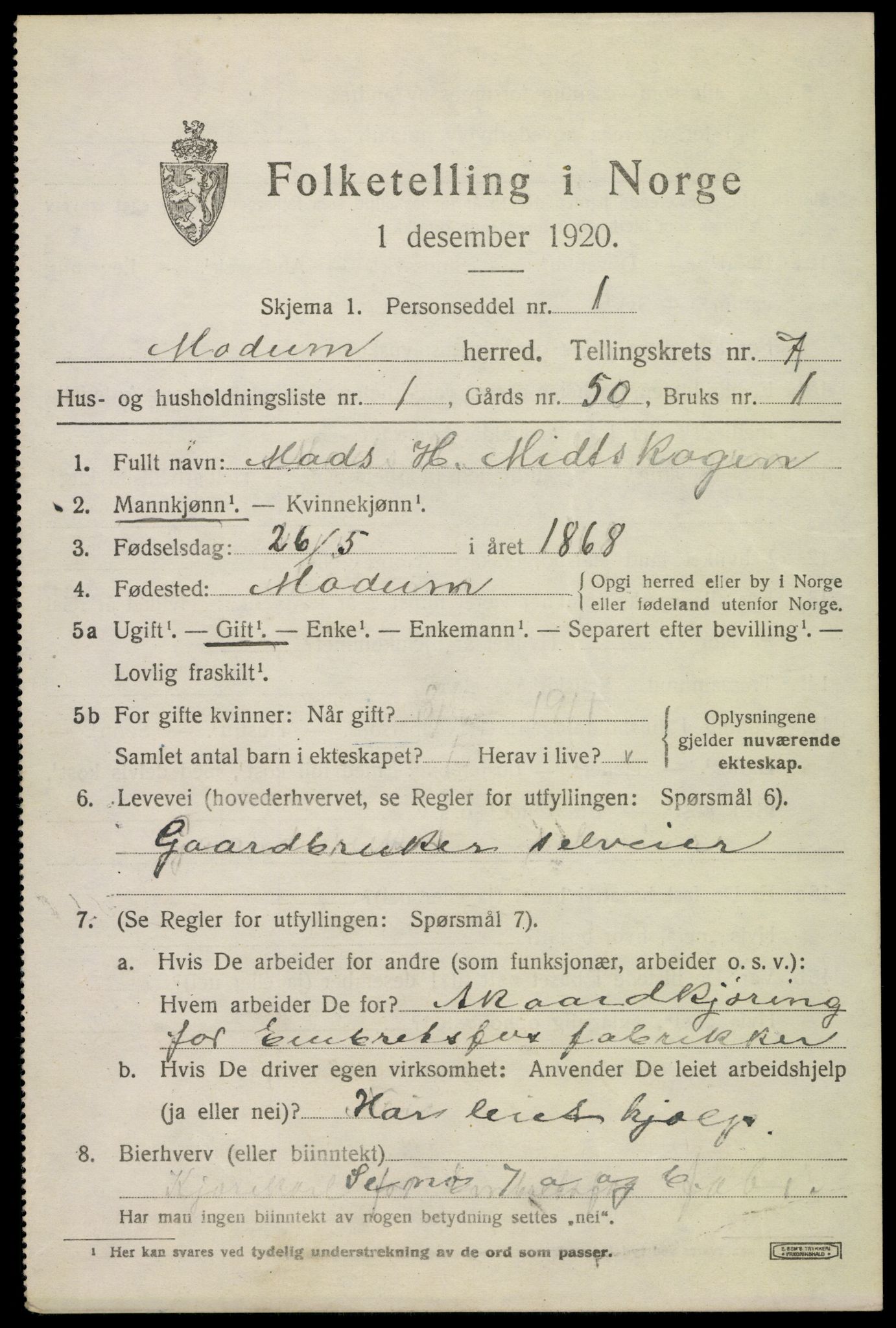 SAKO, 1920 census for Modum, 1920, p. 9659