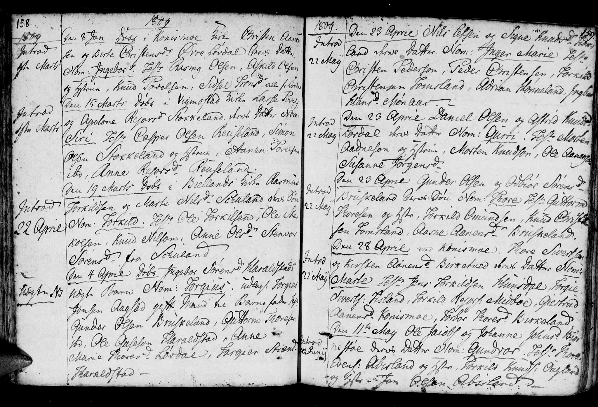 Holum sokneprestkontor, AV/SAK-1111-0022/F/Fa/Fab/L0004: Parish register (official) no. A 4, 1774-1847, p. 158-159