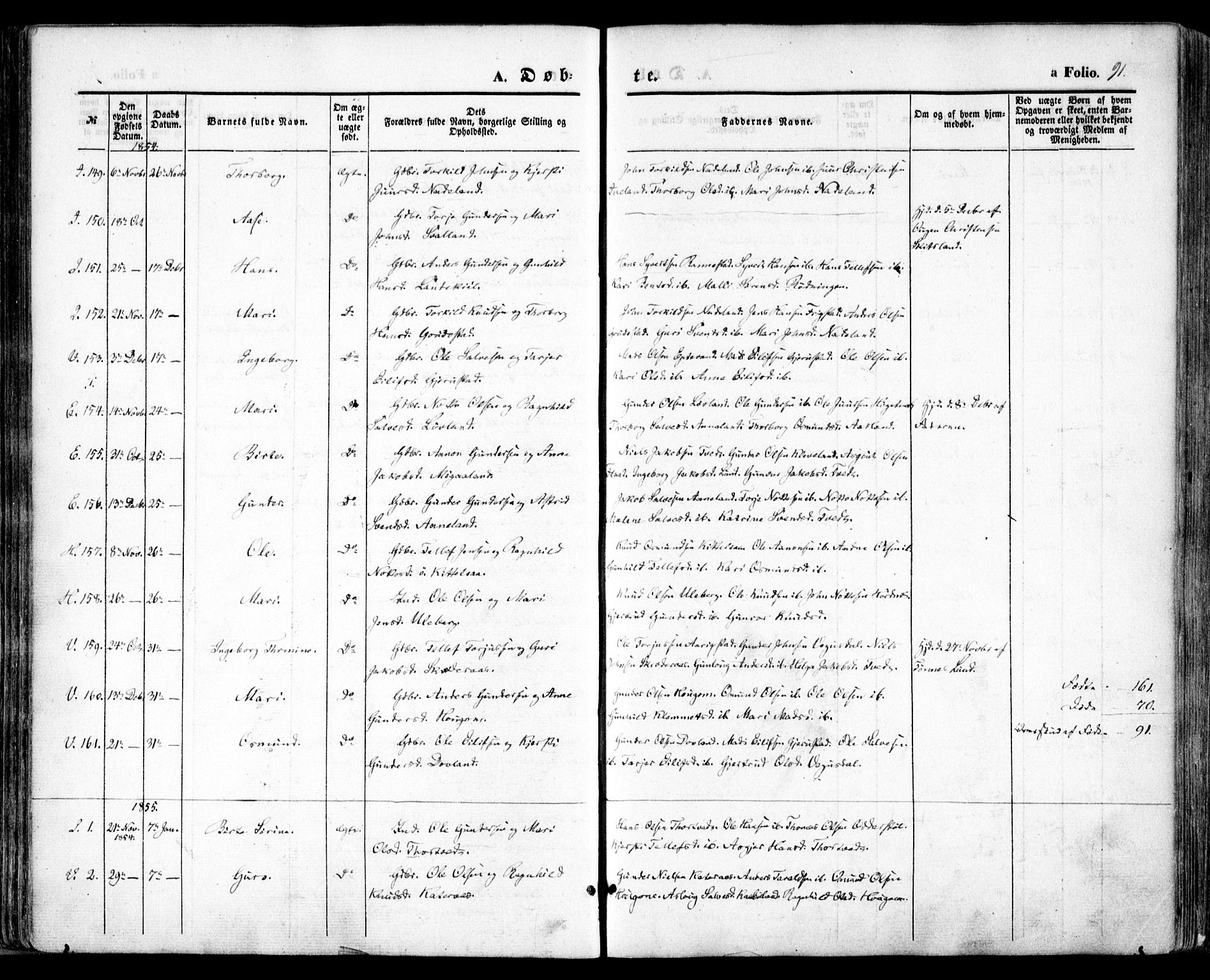 Evje sokneprestkontor, AV/SAK-1111-0008/F/Fa/Faa/L0005: Parish register (official) no. A 5, 1843-1865, p. 91