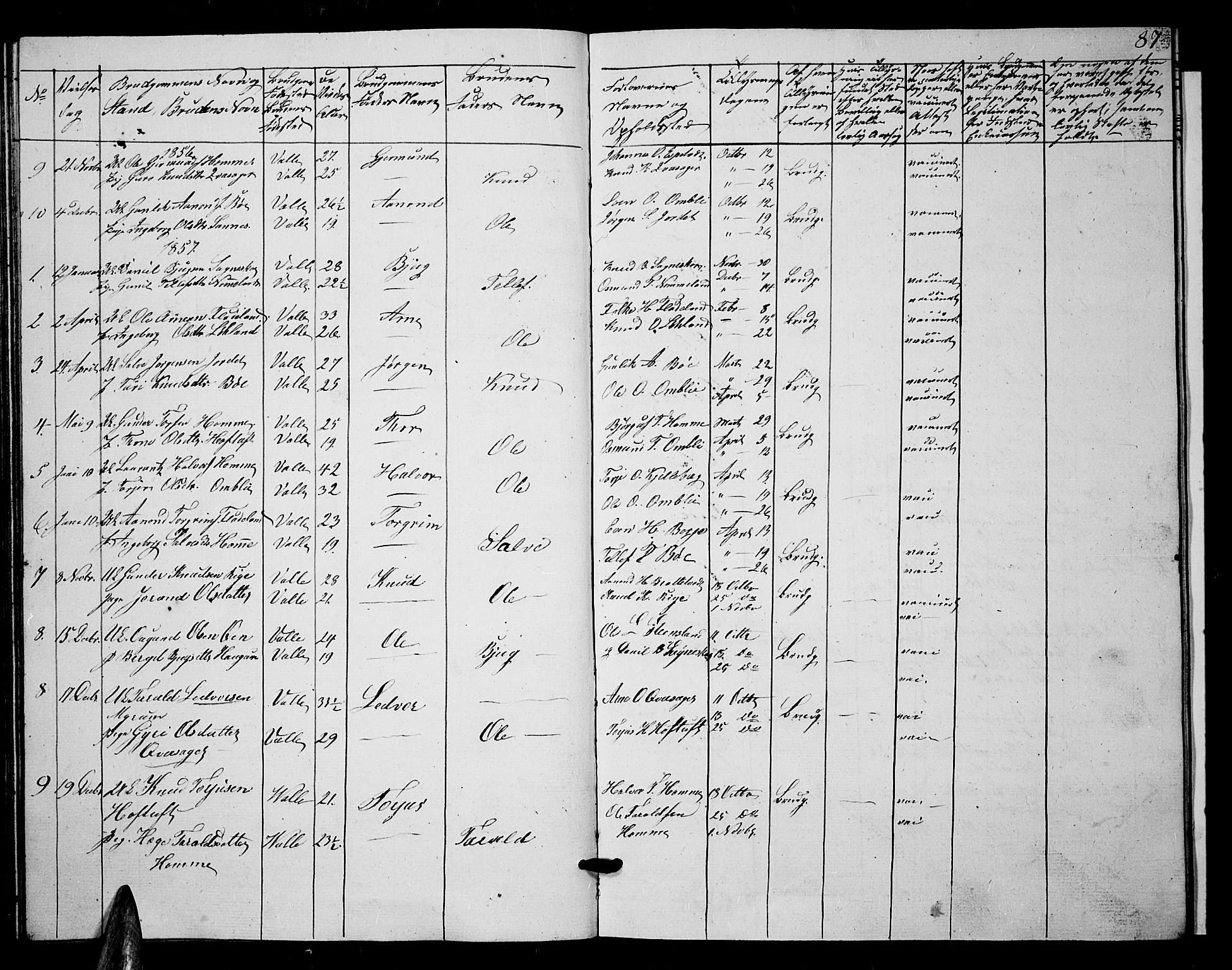 Valle sokneprestkontor, AV/SAK-1111-0044/F/Fb/Fbc/L0002: Parish register (copy) no. B 2, 1848-1870, p. 87