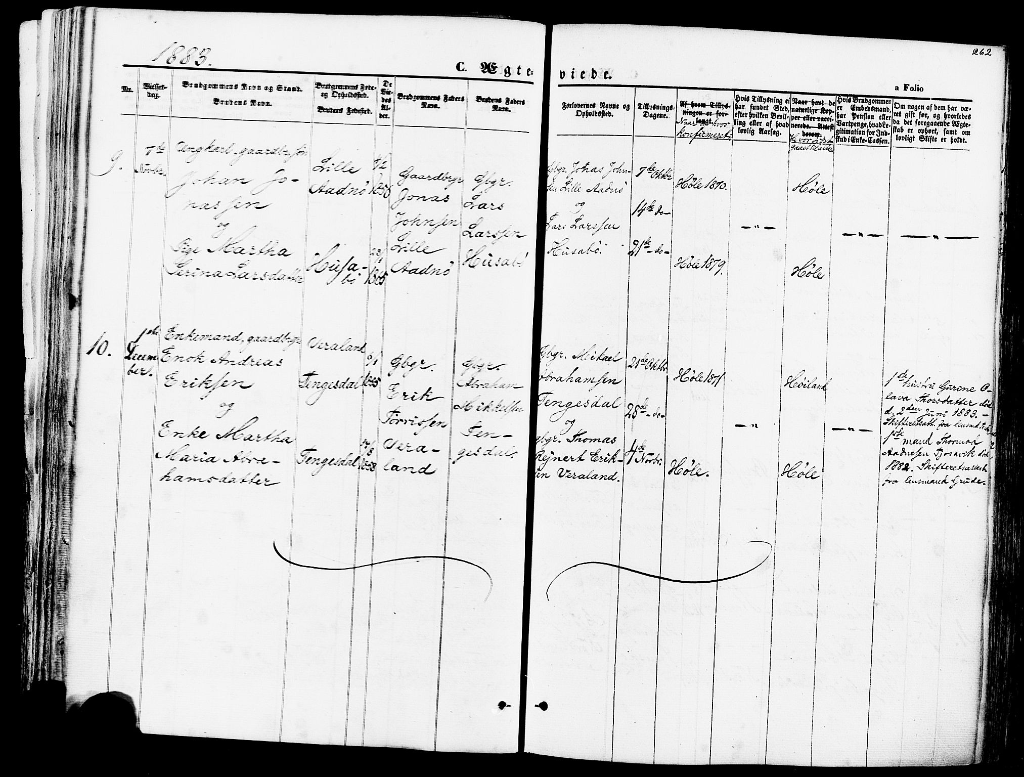 Høgsfjord sokneprestkontor, SAST/A-101624/H/Ha/Haa/L0002: Parish register (official) no. A 2, 1855-1885, p. 262