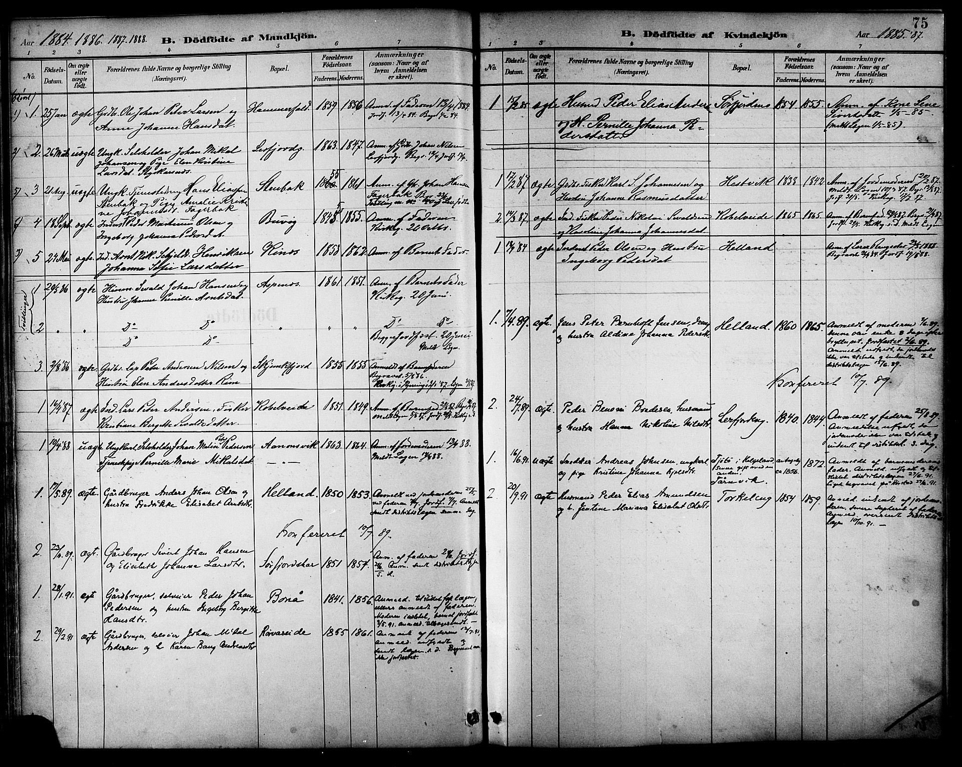 Ministerialprotokoller, klokkerbøker og fødselsregistre - Nordland, SAT/A-1459/854/L0777: Parish register (official) no. 854A01 /1, 1883-1891, p. 75