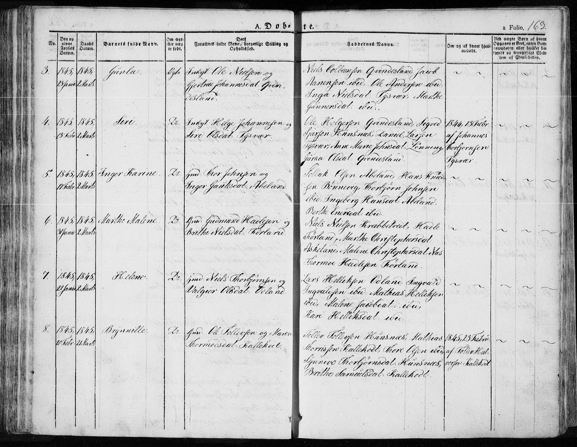 Tysvær sokneprestkontor, AV/SAST-A -101864/H/Ha/Haa/L0001: Parish register (official) no. A 1.1, 1831-1856, p. 163