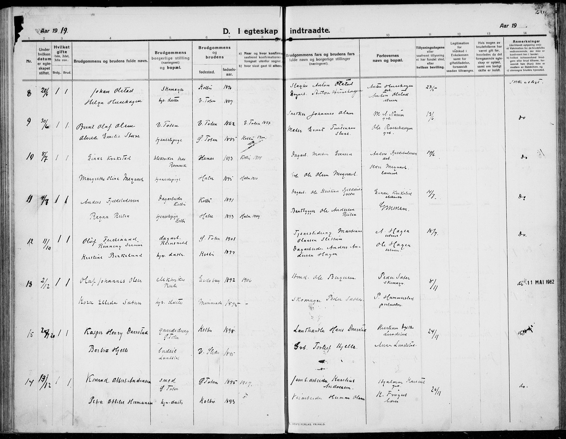 Kolbu prestekontor, SAH/PREST-110/H/Ha/Haa/L0002: Parish register (official) no. 2, 1912-1926, p. 208