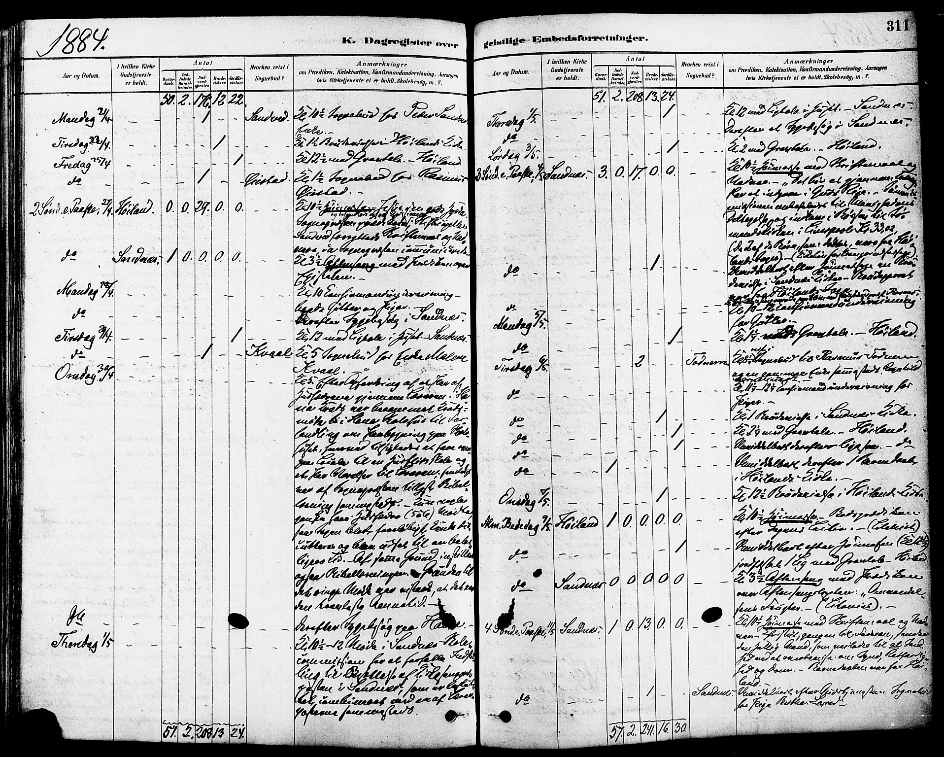 Høyland sokneprestkontor, AV/SAST-A-101799/001/30BA/L0011: Parish register (official) no. A 10, 1878-1888, p. 311