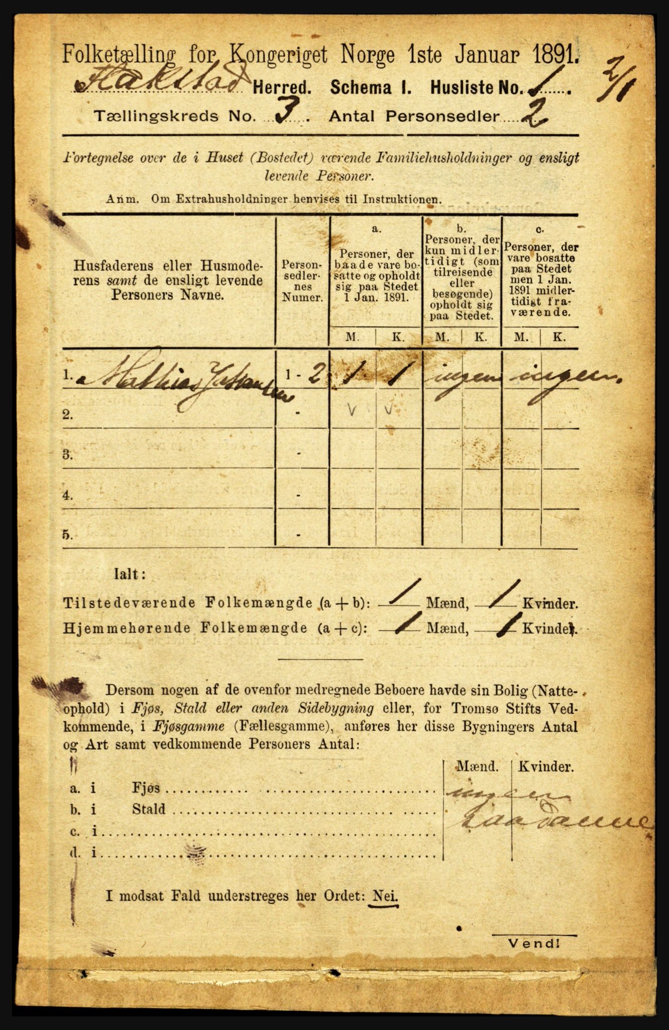RA, 1891 census for 1859 Flakstad, 1891, p. 1231