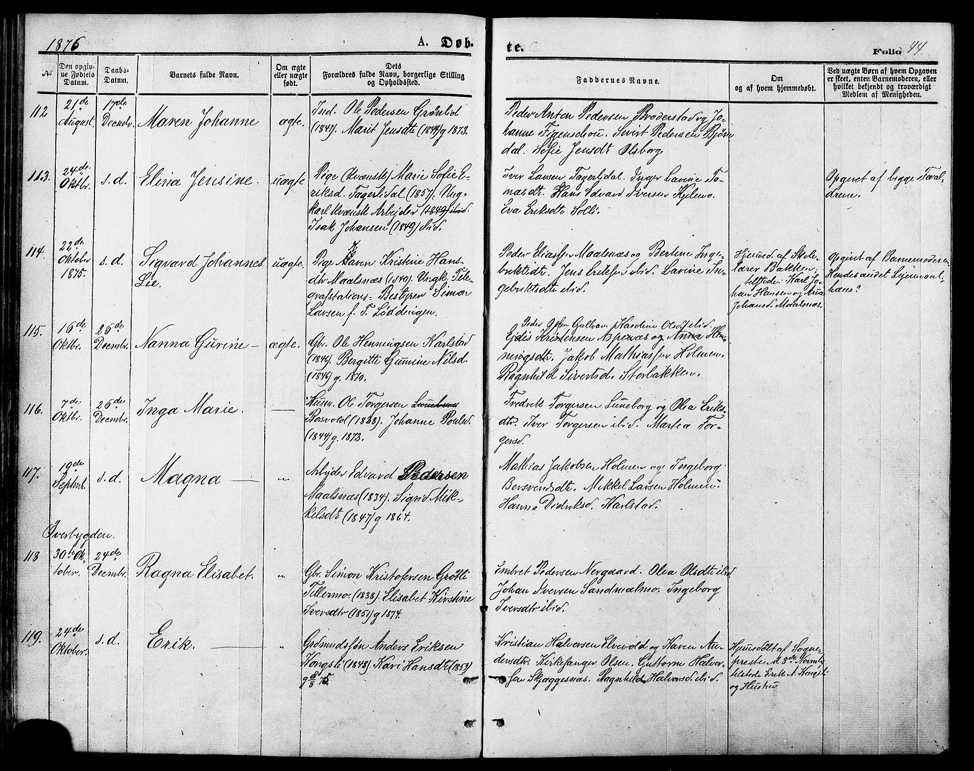 Målselv sokneprestembete, SATØ/S-1311/G/Ga/Gaa/L0005kirke: Parish register (official) no. 5, 1872-1884, p. 44