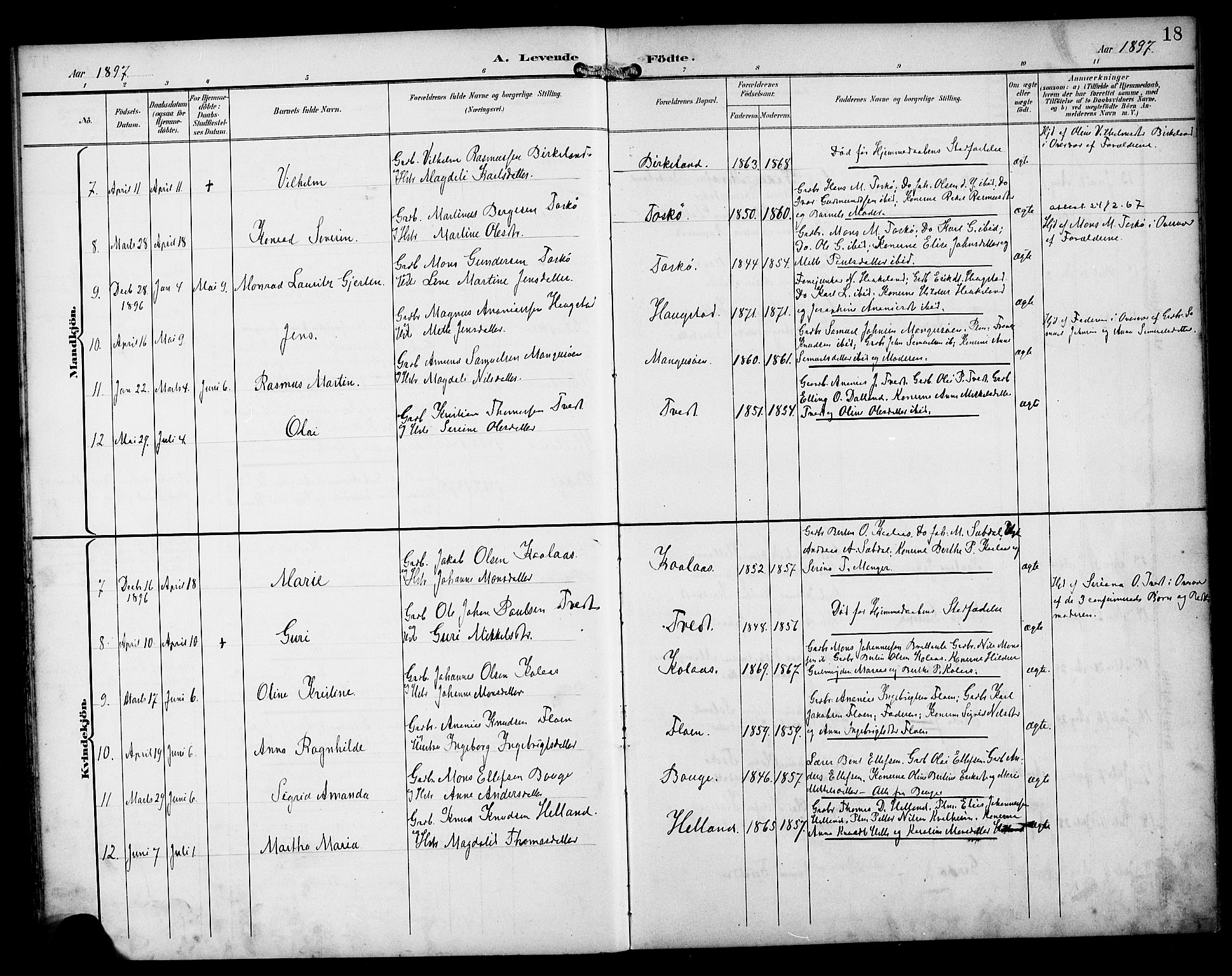 Manger sokneprestembete, SAB/A-76801/H/Haa: Parish register (official) no. B 2, 1893-1906, p. 18