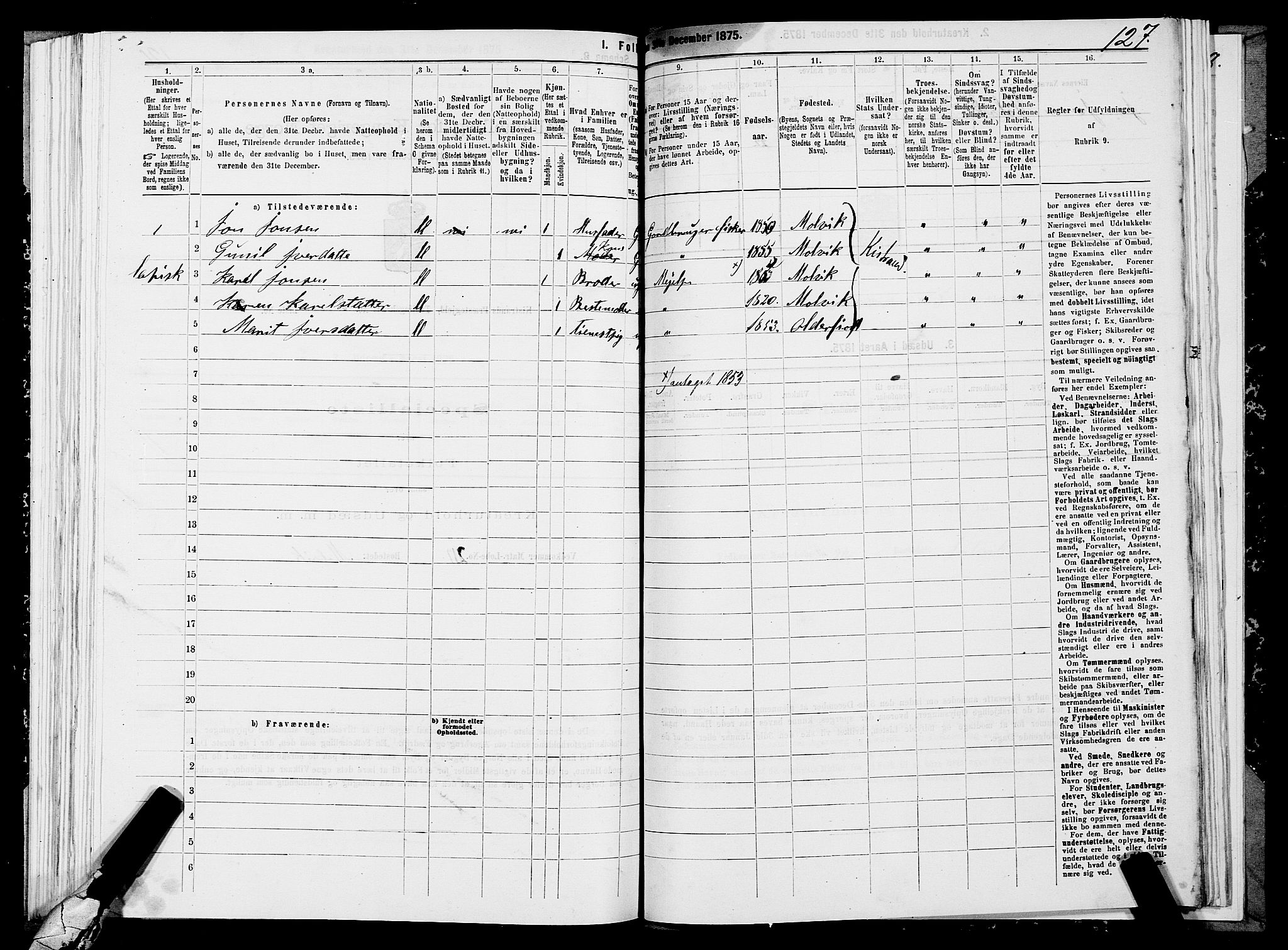 SATØ, 1875 census for 2020P Kistrand, 1875, p. 2127