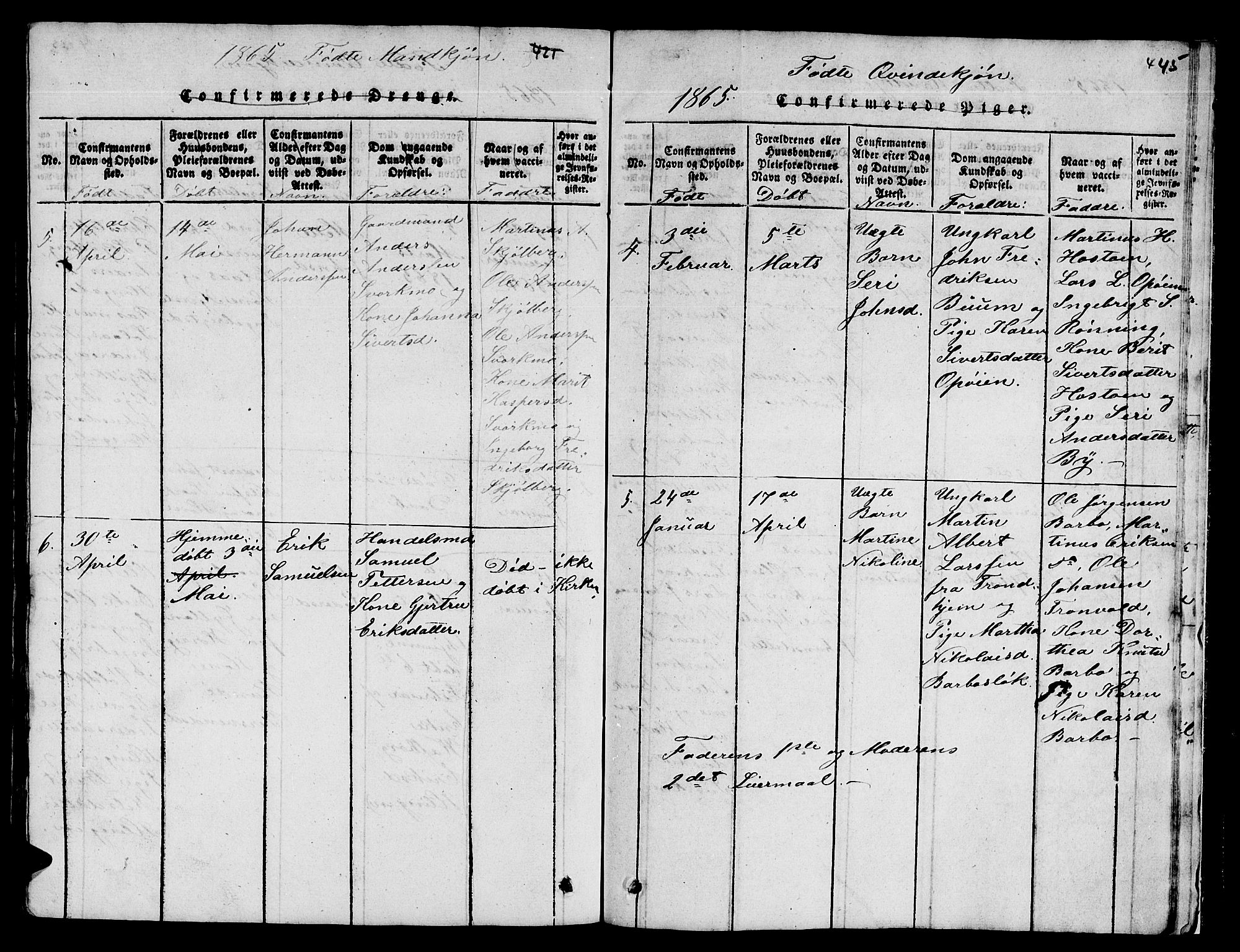 Ministerialprotokoller, klokkerbøker og fødselsregistre - Sør-Trøndelag, SAT/A-1456/671/L0842: Parish register (copy) no. 671C01, 1816-1867, p. 444-445