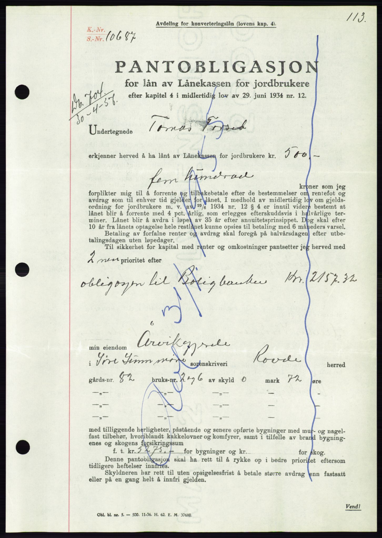 Søre Sunnmøre sorenskriveri, AV/SAT-A-4122/1/2/2C/L0063: Mortgage book no. 57, 1937-1937, Diary no: : 704/1937