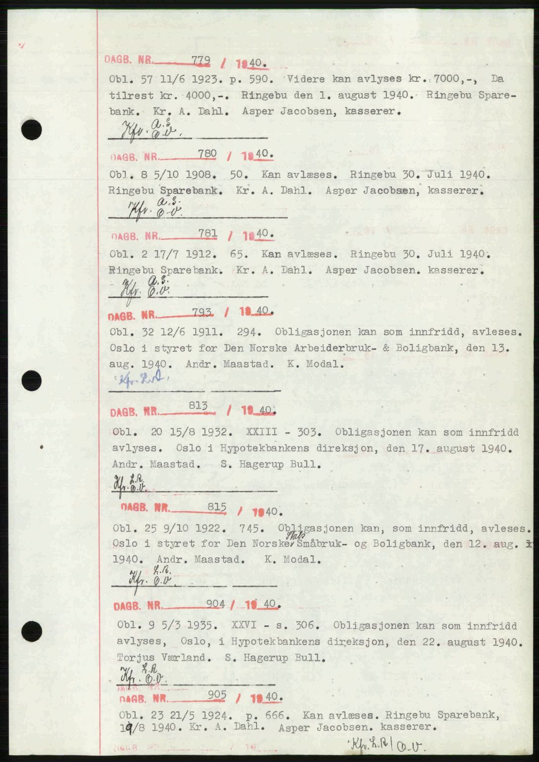 Sør-Gudbrandsdal tingrett, SAH/TING-004/H/Hb/Hbf/L0002: Mortgage book no. C1, 1938-1951, Diary no: : 779/1940