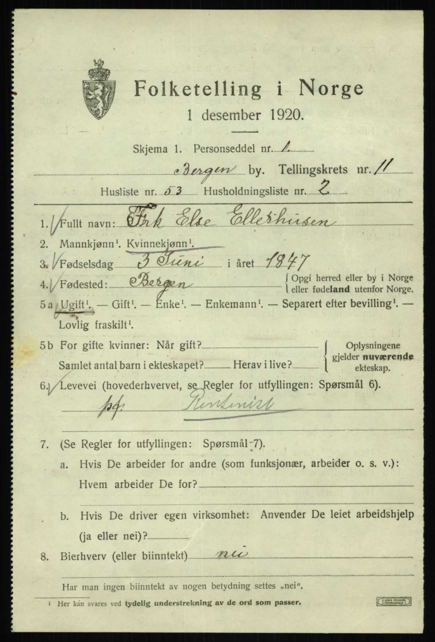 SAB, 1920 census for Bergen, 1920, p. 73790