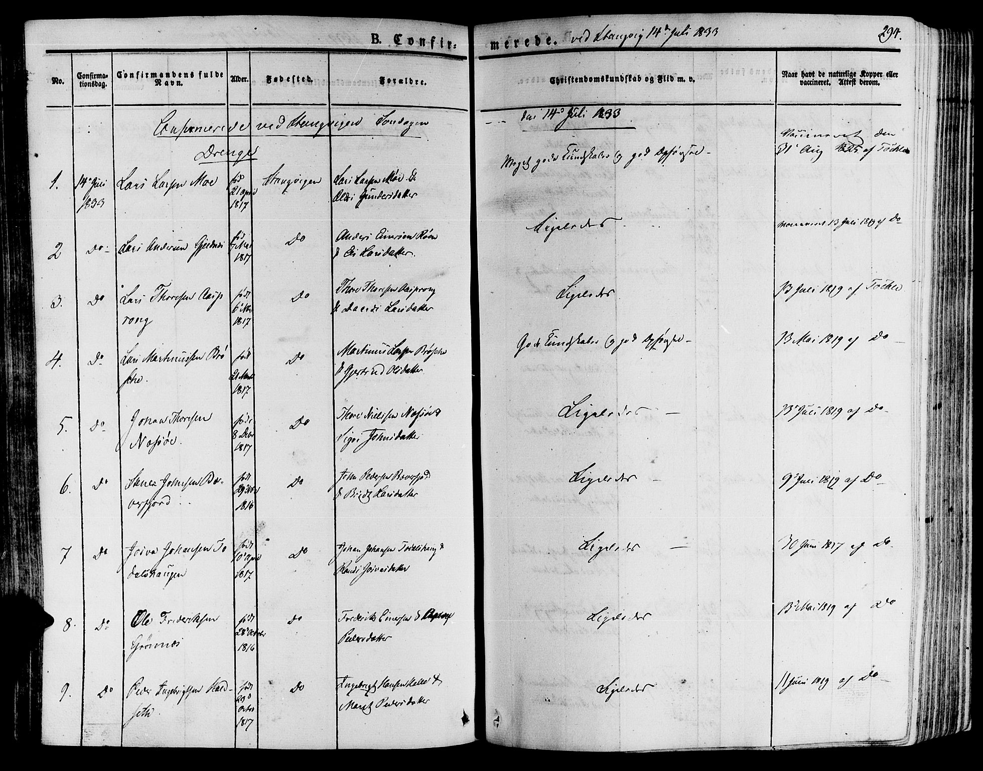 Ministerialprotokoller, klokkerbøker og fødselsregistre - Møre og Romsdal, AV/SAT-A-1454/592/L1024: Parish register (official) no. 592A03 /1, 1831-1849, p. 294