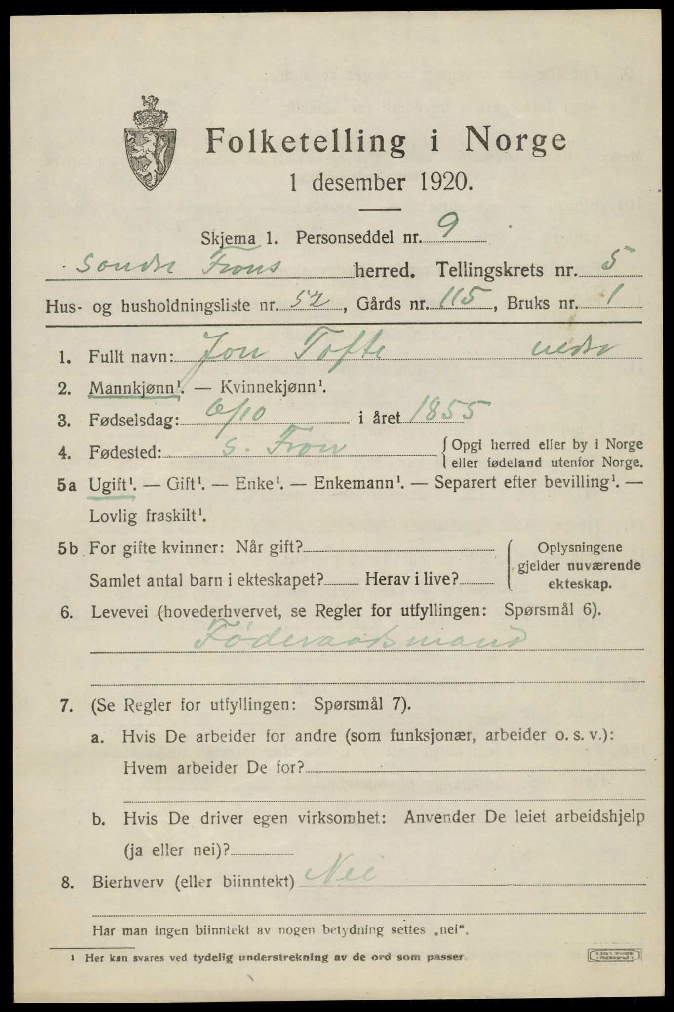 SAH, 1920 census for Sør-Fron, 1920, p. 6001