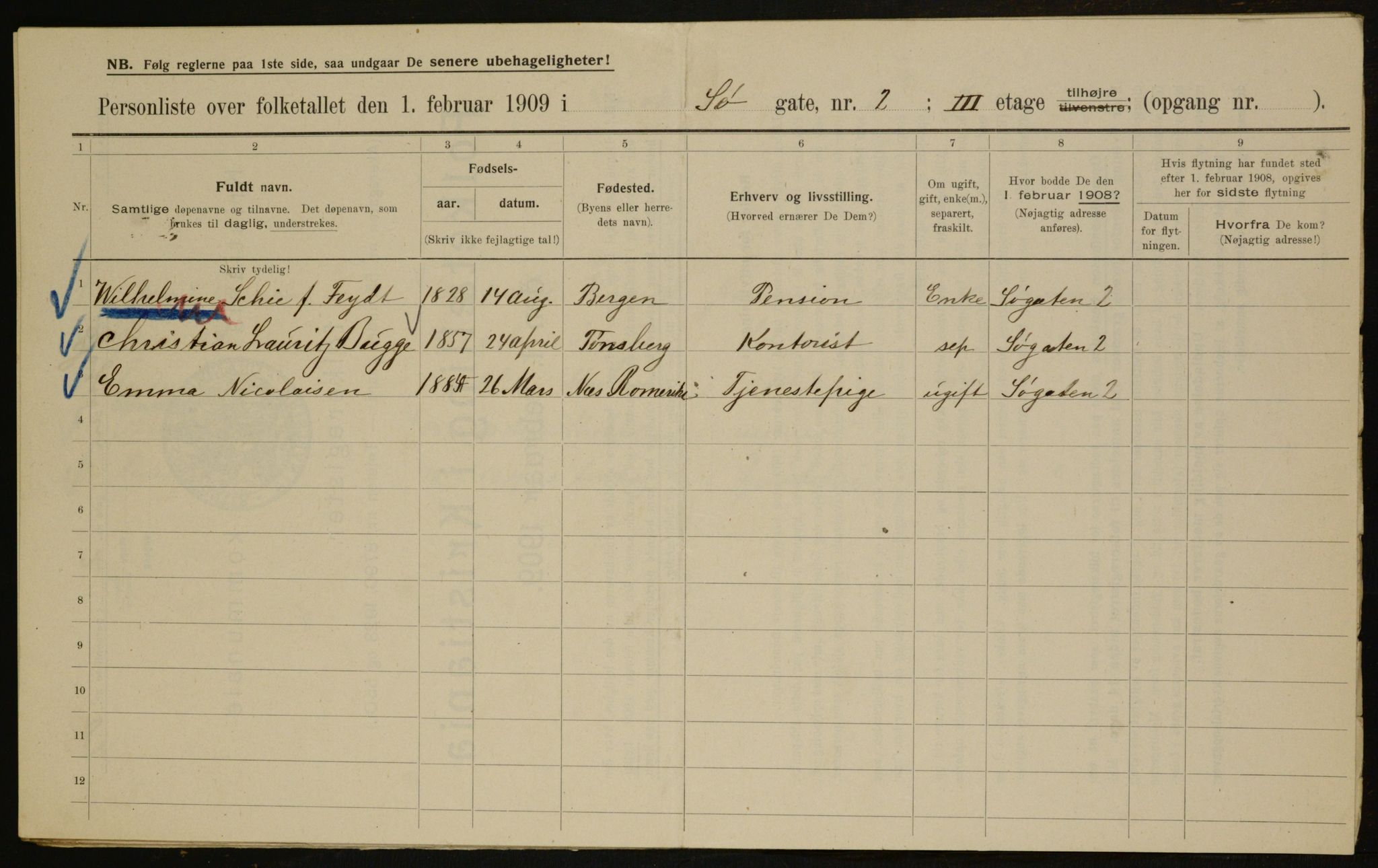 OBA, Municipal Census 1909 for Kristiania, 1909, p. 96164