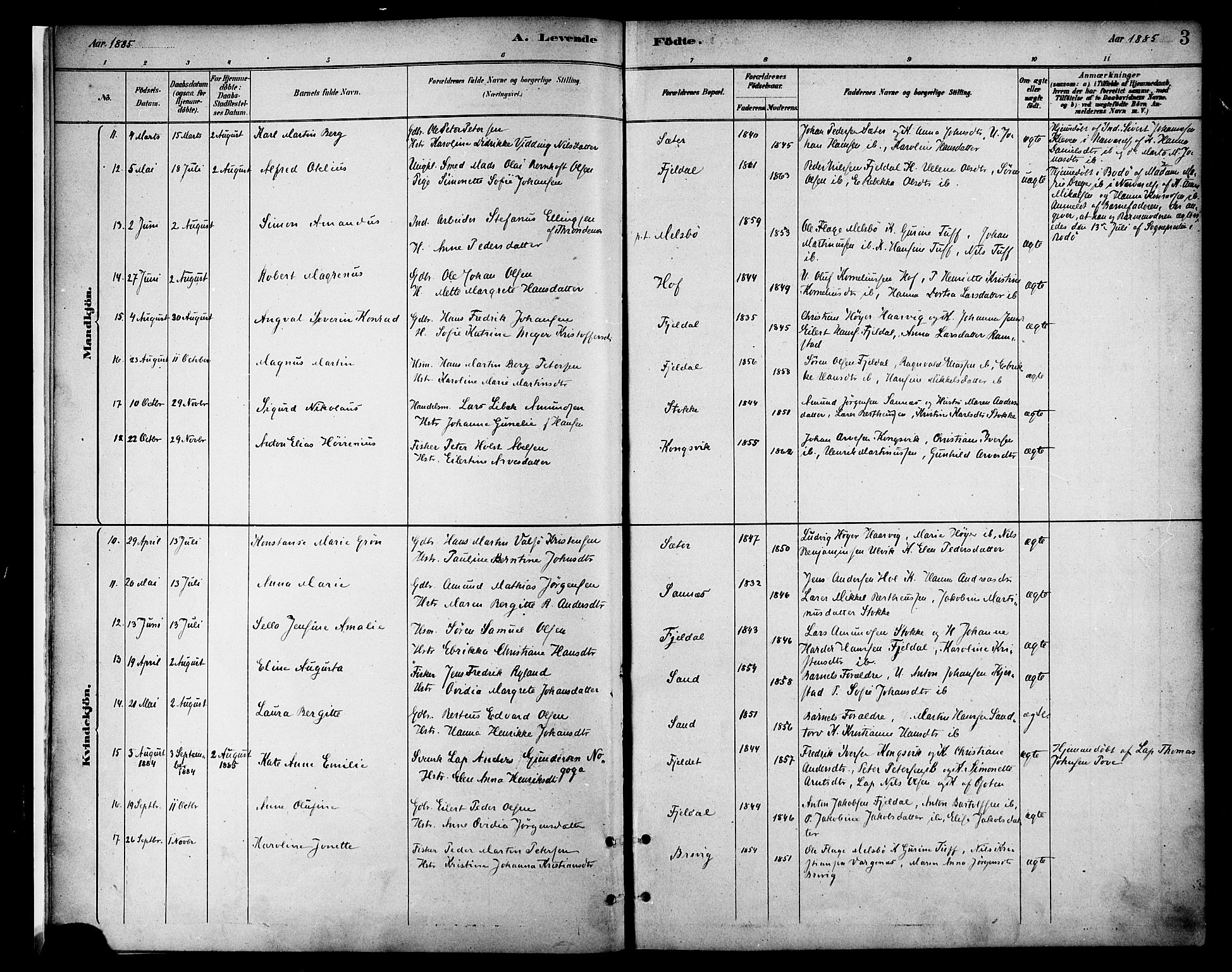 Ministerialprotokoller, klokkerbøker og fødselsregistre - Nordland, SAT/A-1459/865/L0924: Parish register (official) no. 865A02, 1885-1896, p. 3