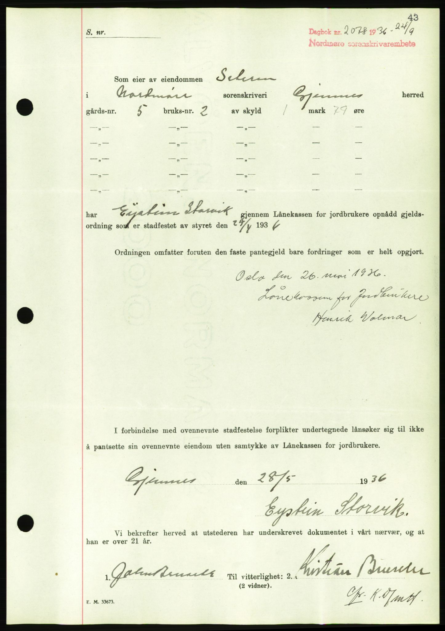 Nordmøre sorenskriveri, AV/SAT-A-4132/1/2/2Ca/L0090: Mortgage book no. B80, 1936-1937, Diary no: : 2078/1936