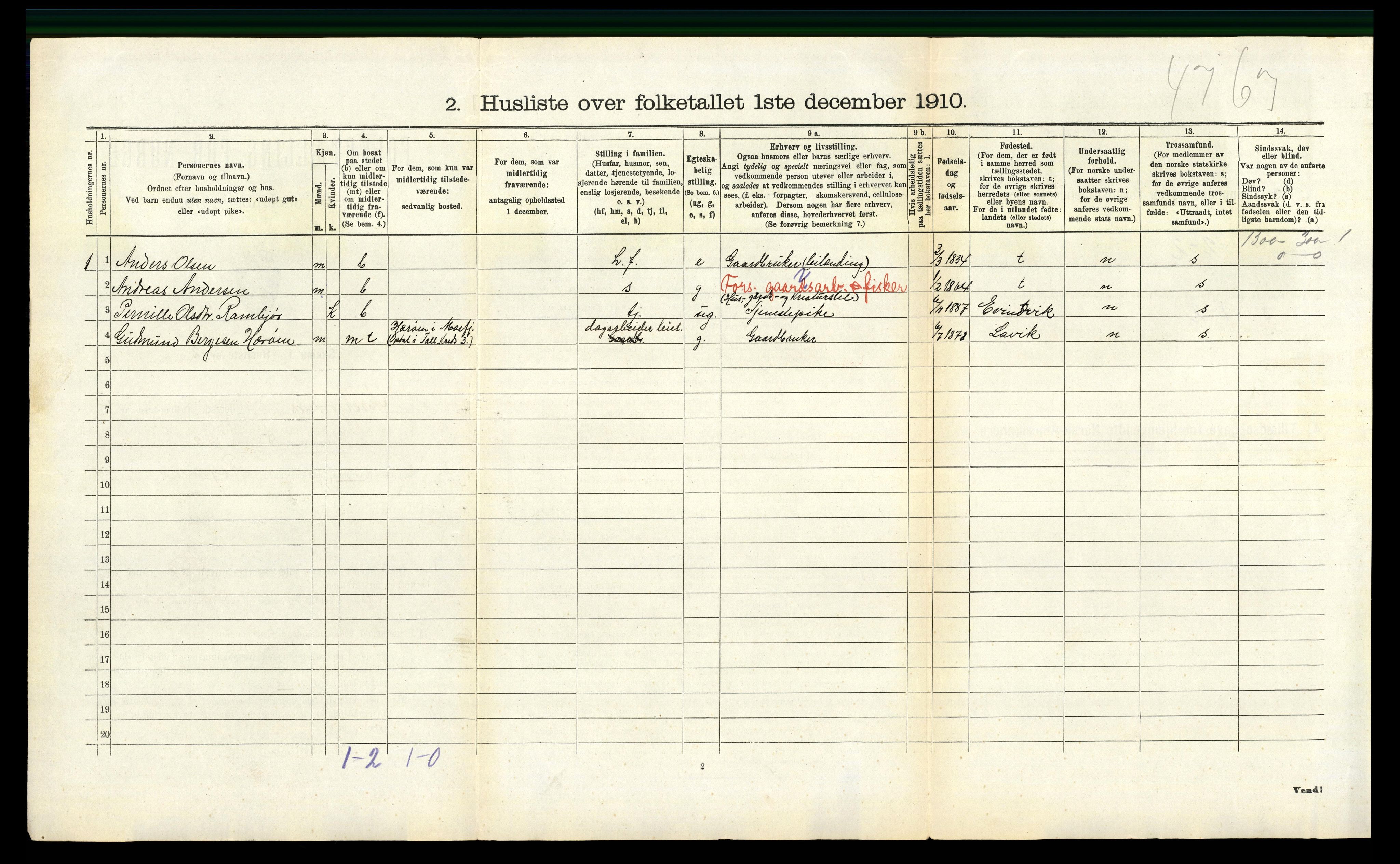 RA, 1910 census for Masfjorden, 1910, p. 253