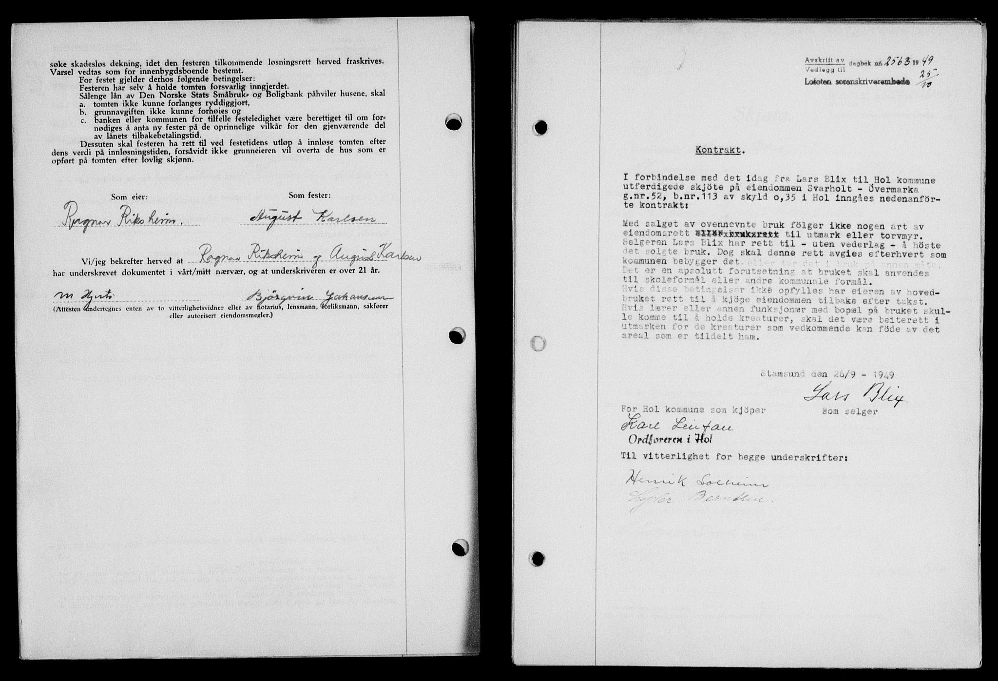 Lofoten sorenskriveri, SAT/A-0017/1/2/2C/L0022a: Mortgage book no. 22a, 1949-1950, Diary no: : 2563/1949