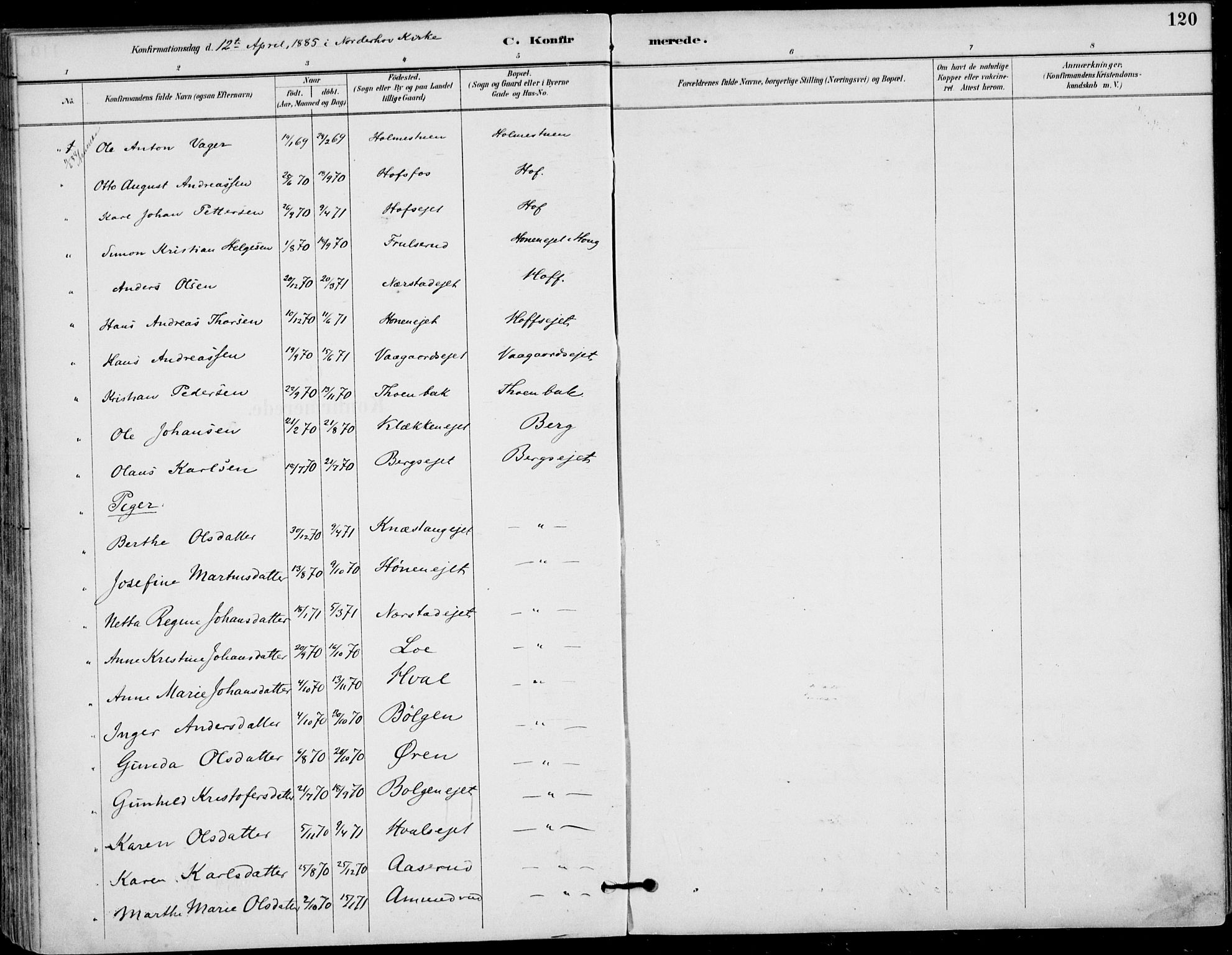 Haug kirkebøker, SAKO/A-604/F/Fa/L0001: Parish register (official) no. 1, 1885-1917, p. 120