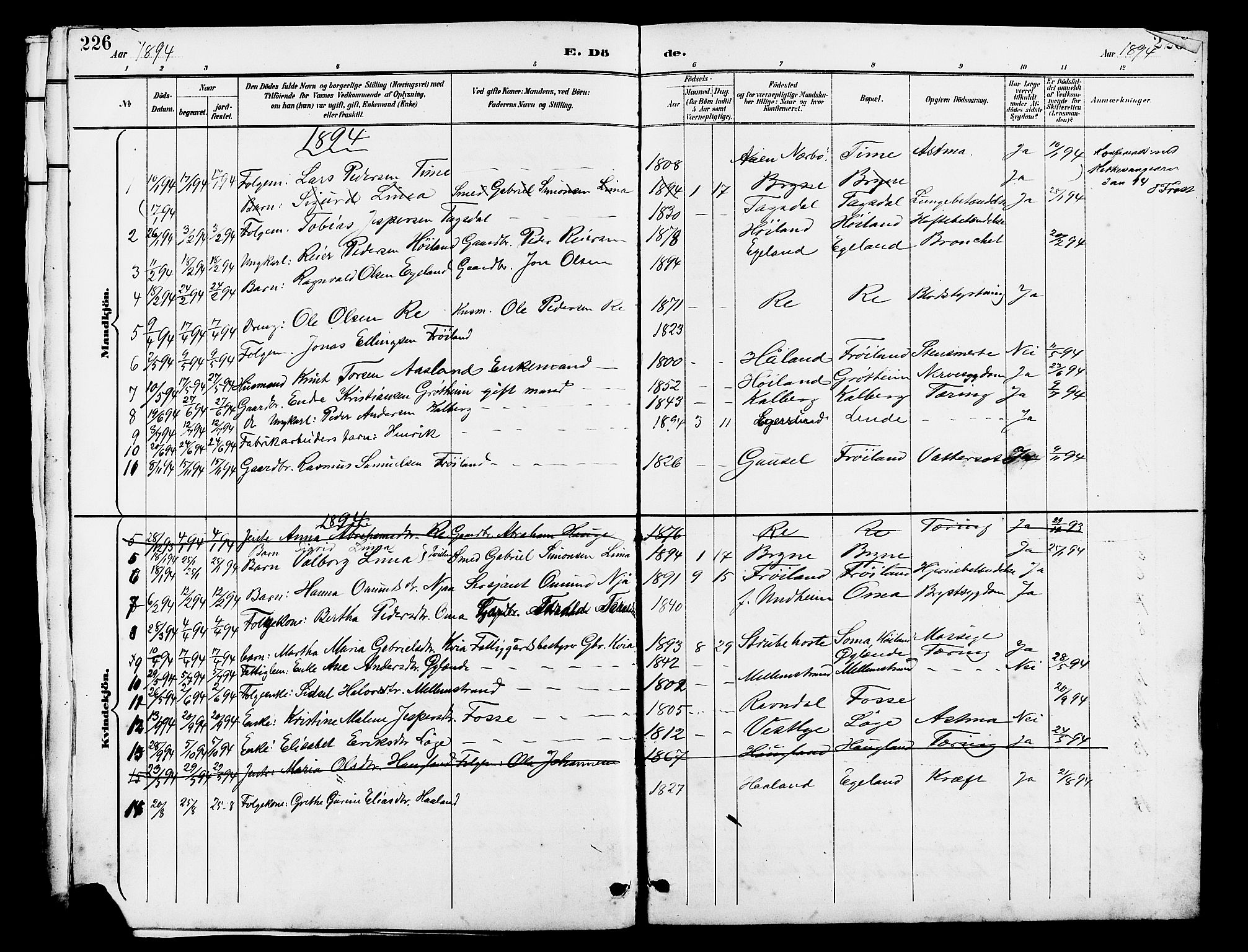 Lye sokneprestkontor, AV/SAST-A-101794/001/30BB/L0007: Parish register (copy) no. B 8, 1889-1909, p. 226