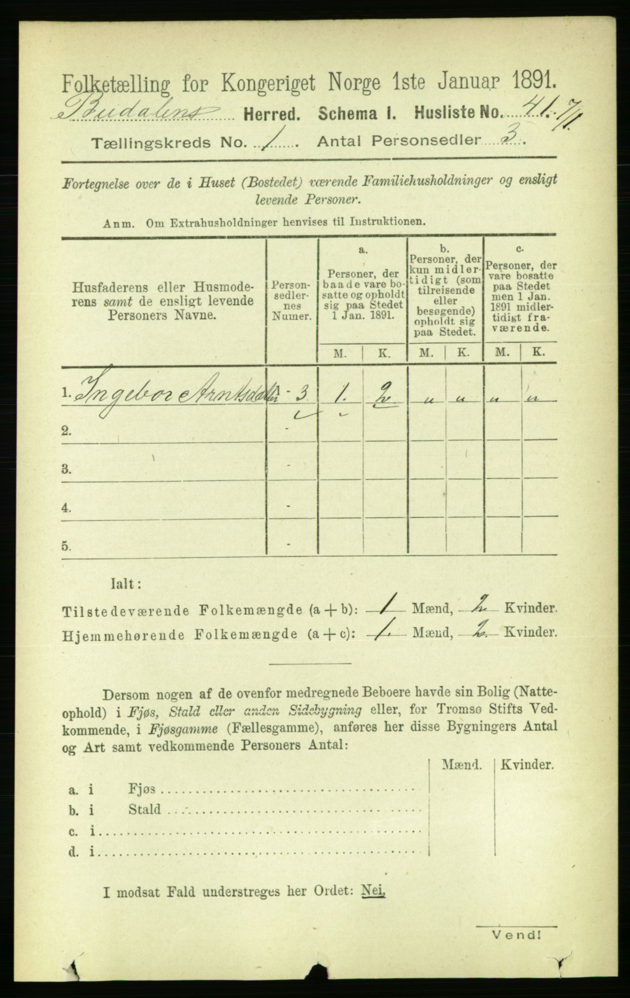 RA, 1891 census for 1647 Budal, 1891, p. 53