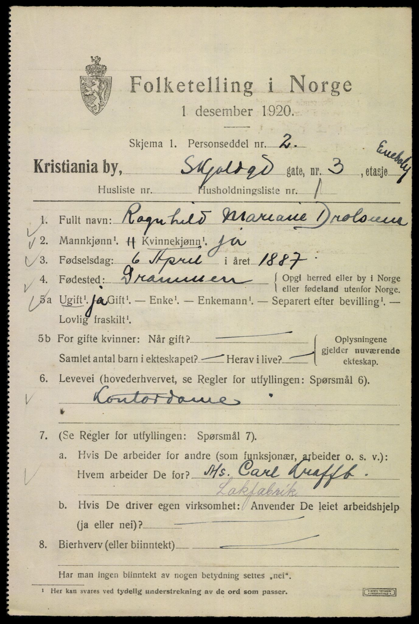 SAO, 1920 census for Kristiania, 1920, p. 514545