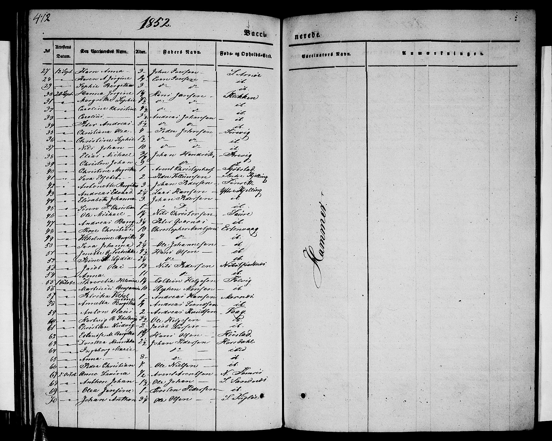 Ministerialprotokoller, klokkerbøker og fødselsregistre - Nordland, AV/SAT-A-1459/805/L0106: Parish register (copy) no. 805C02, 1841-1861, p. 412