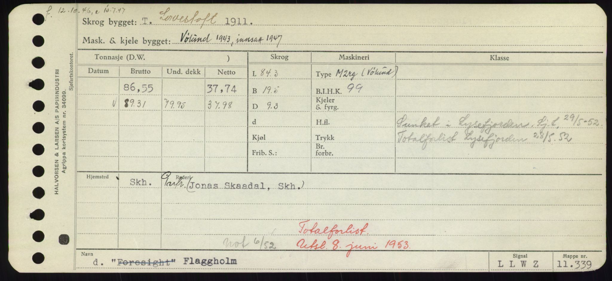 Sjøfartsdirektoratet med forløpere, Skipsmålingen, RA/S-1627/H/Hd/L0011: Fartøy, Fla-Får, p. 3