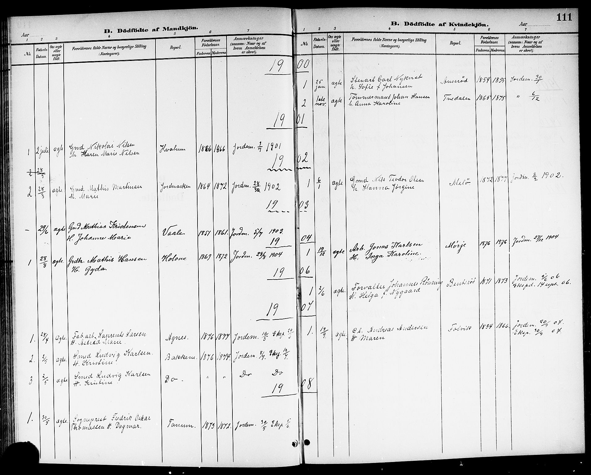 Brunlanes kirkebøker, SAKO/A-342/G/Ga/L0004: Parish register (copy) no. I 4, 1898-1921, p. 111