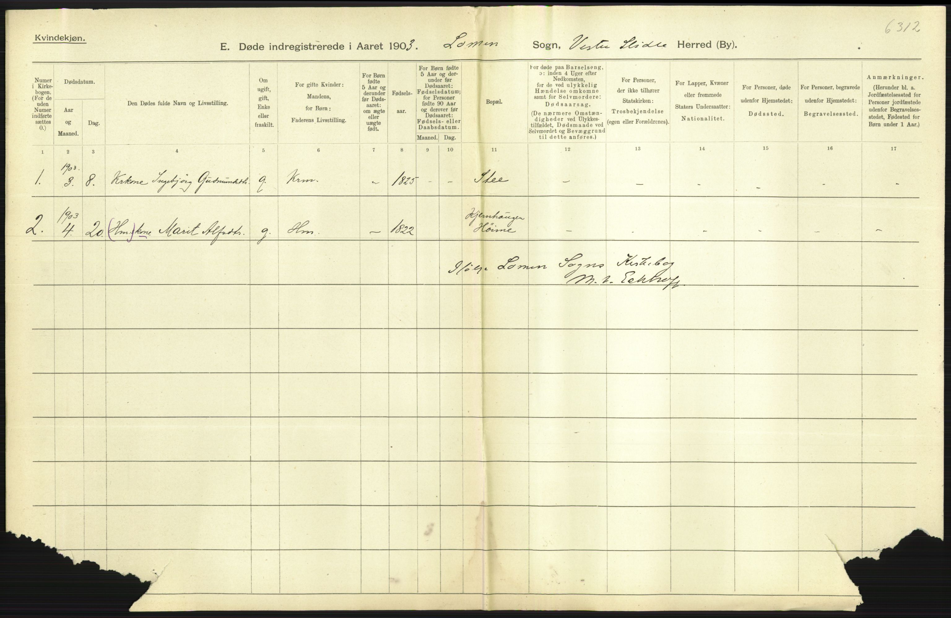 Statistisk sentralbyrå, Sosiodemografiske emner, Befolkning, AV/RA-S-2228/D/Df/Dfa/Dfaa/L0006: Kristians amt: Fødte, gifte, døde, 1903, p. 643